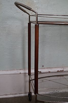 Mid Century Modern Italian Walnut Brass & Glass Serving Cart