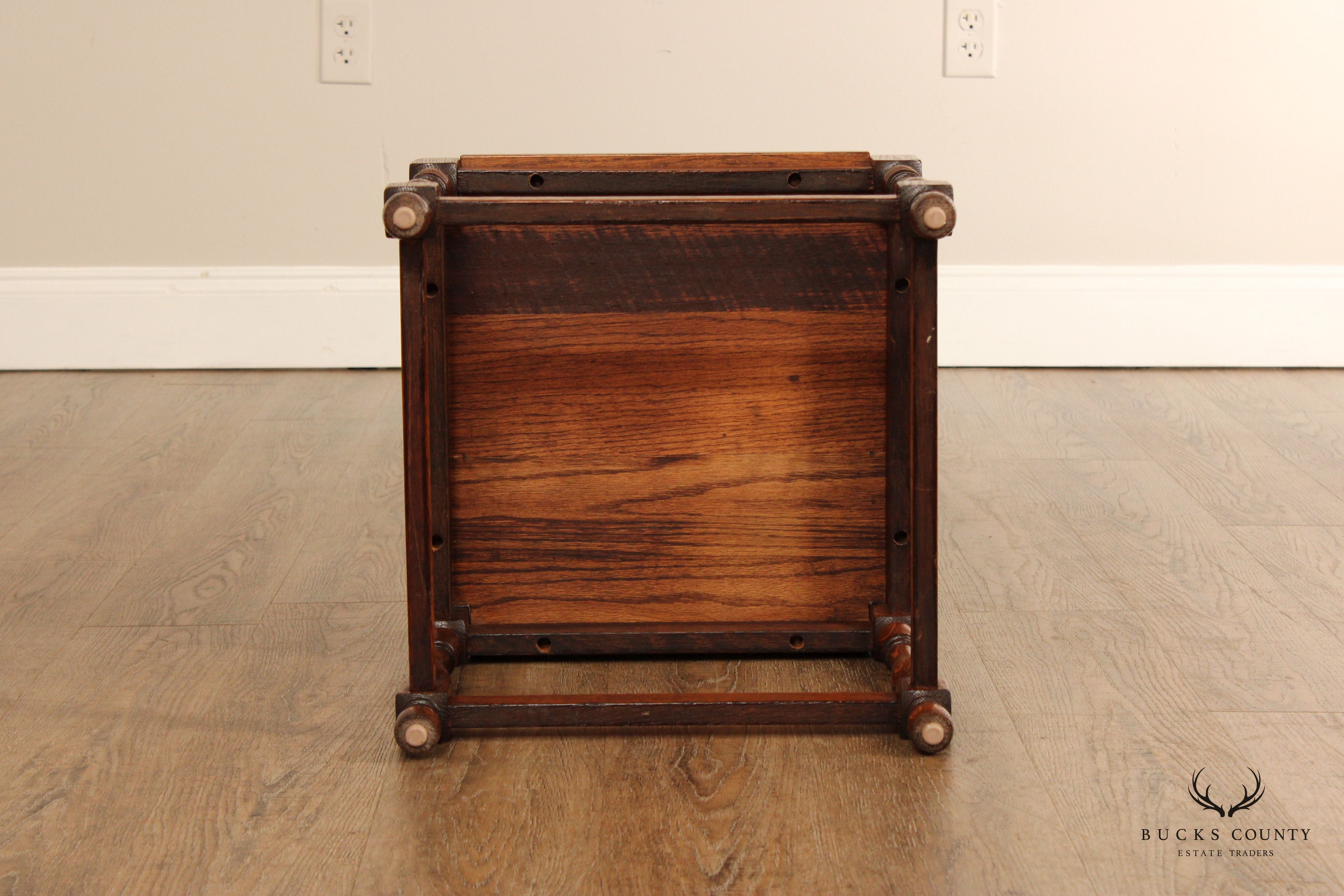 William & Mary Style Oak Square Top Taboret Side Table