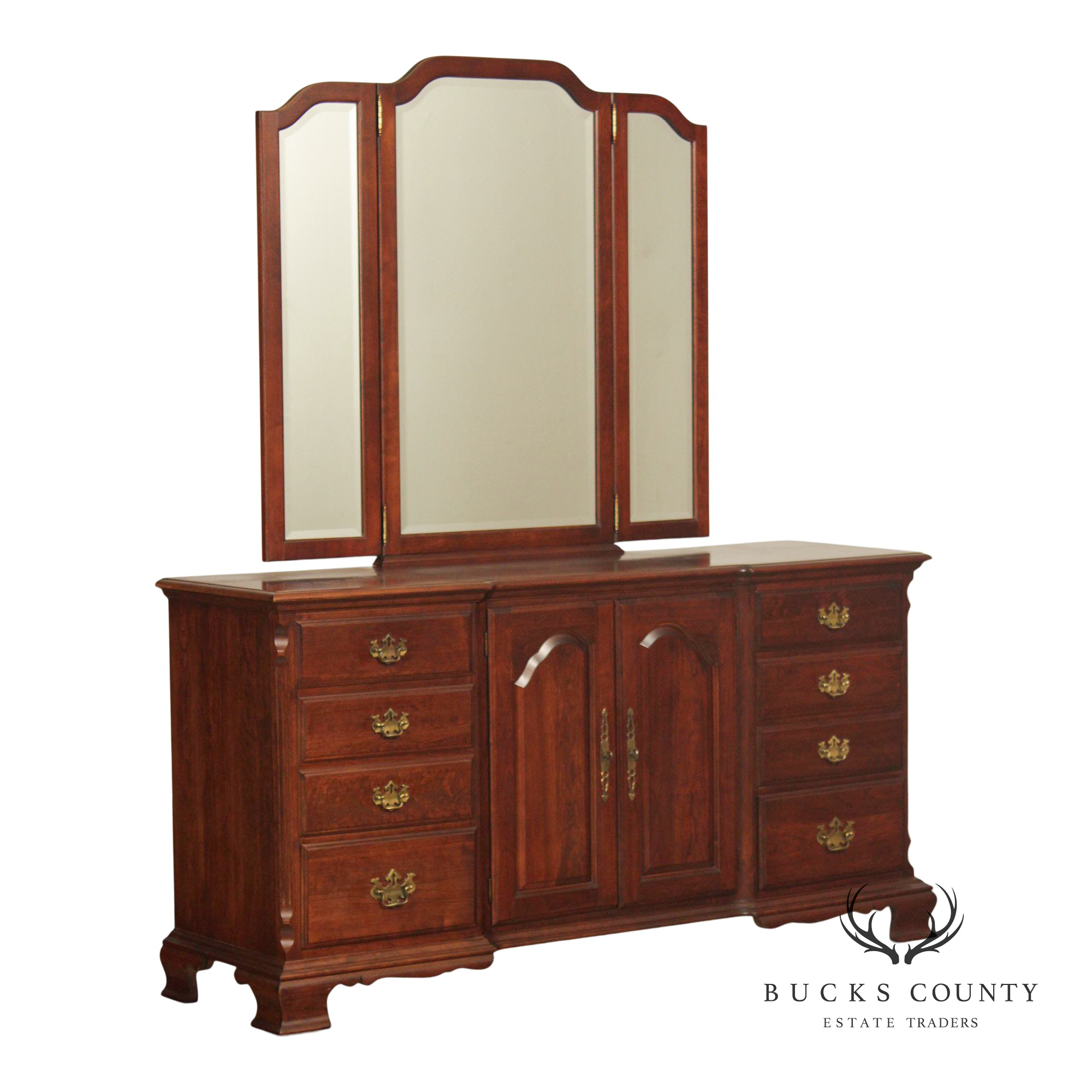 Pennsylvania House Chippendale Style Cherry Long Dresser with Mirror