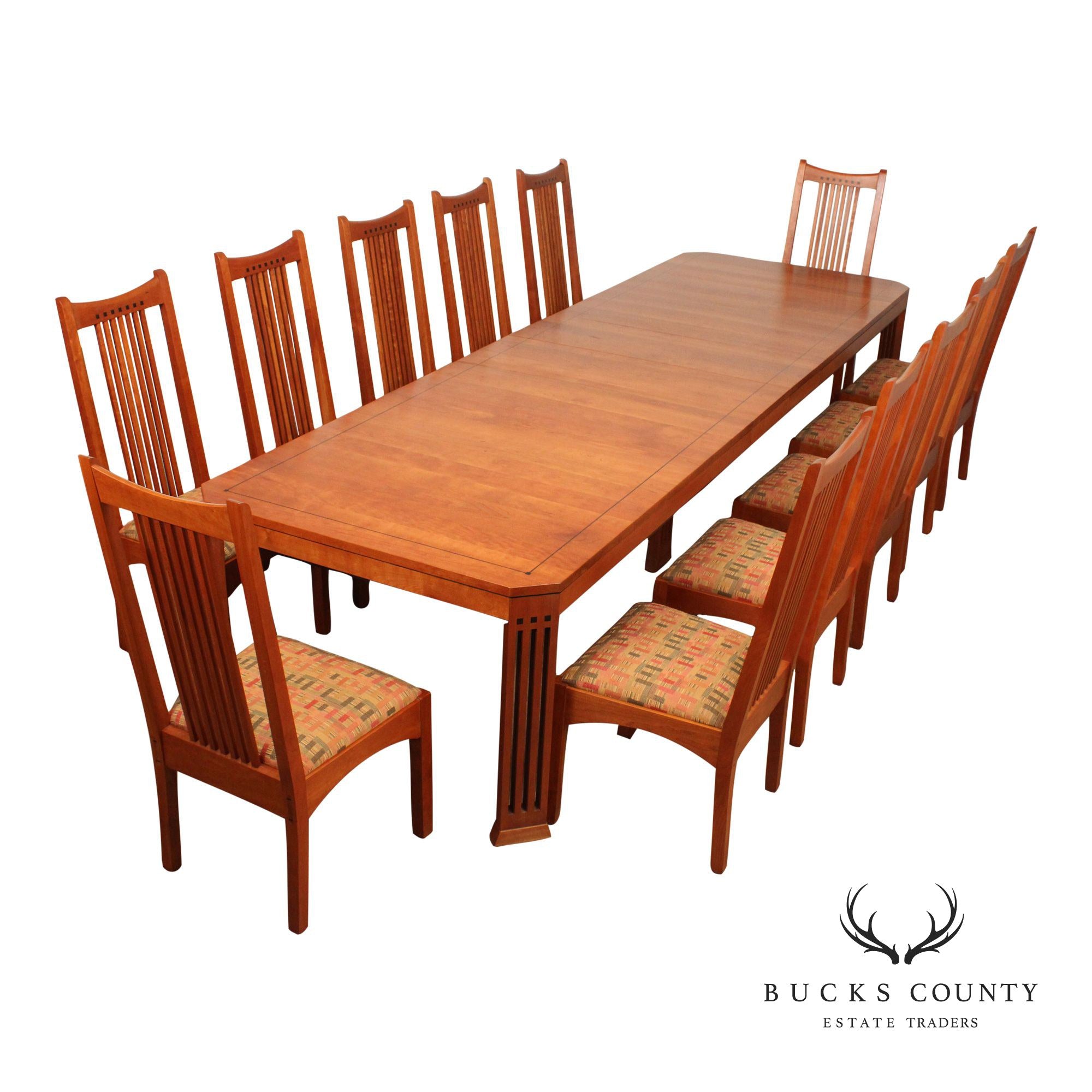 Stickley 21st Century Collection Cherry Dining Table and Twelve Spindle Dining Chairs