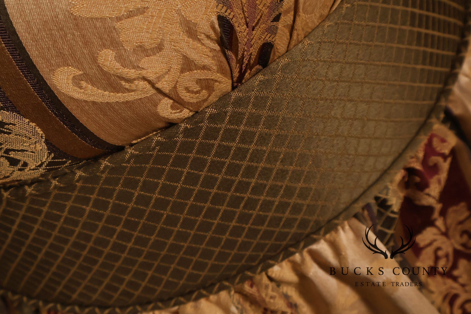 Pair Of Traditional Upholstered Skirted Round Ottomans