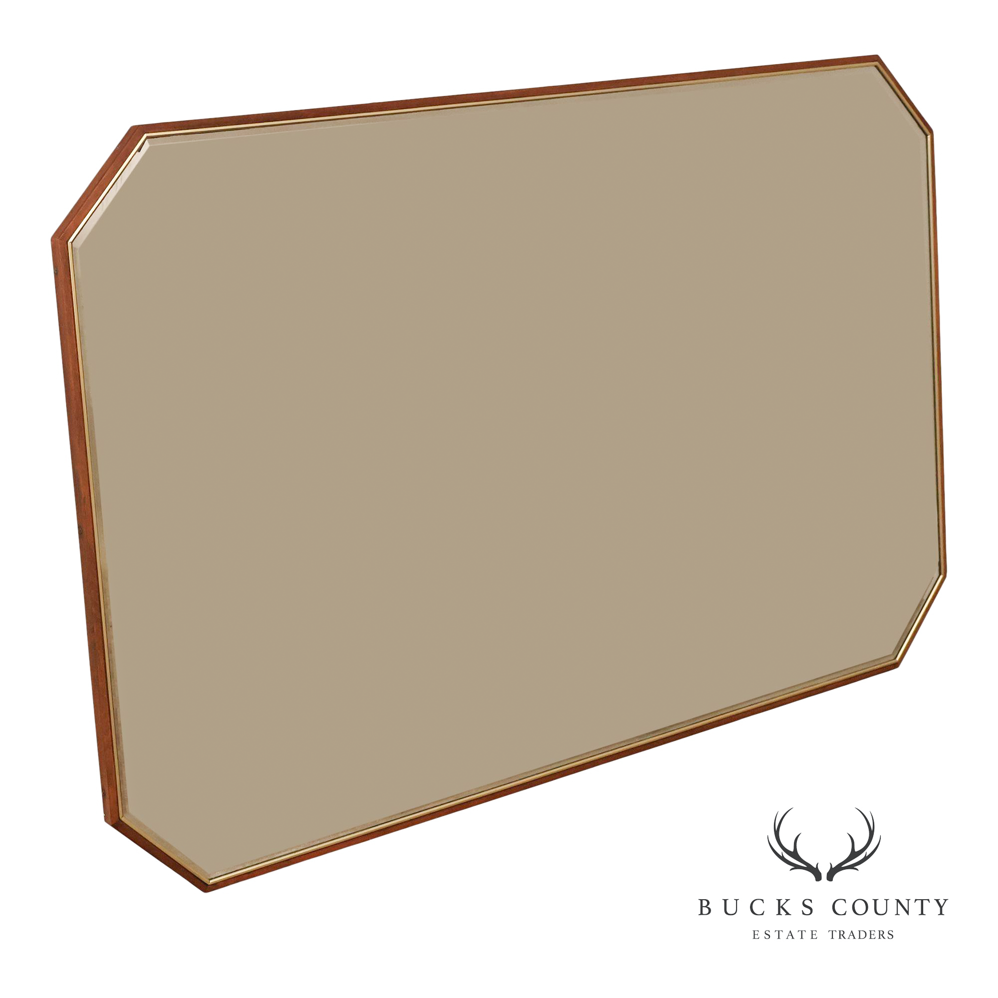 Mid Century Modern Walnut Frame Large Octagonal Mantel Mirror