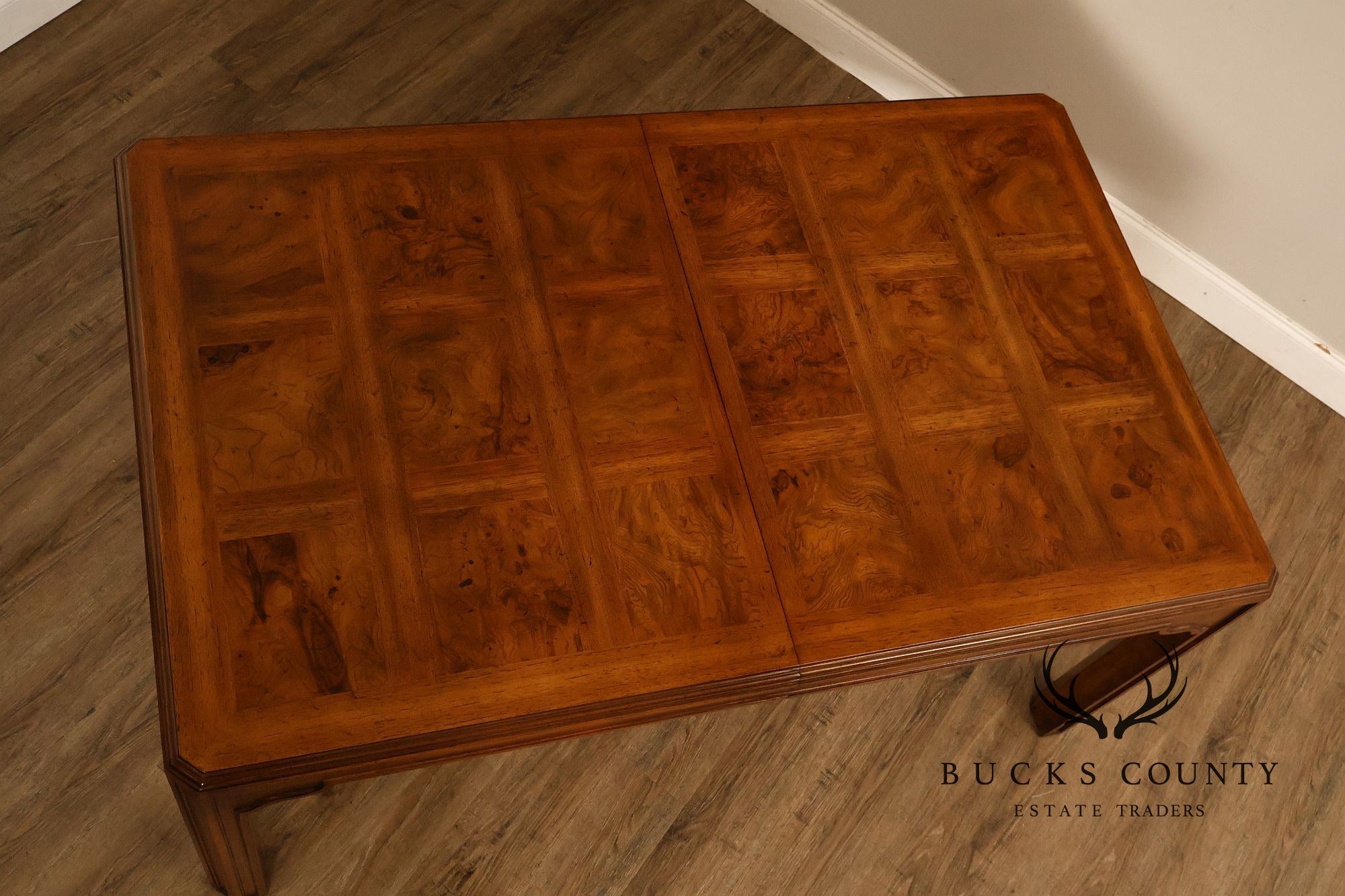 Drexel Heritage Sketchbook Collection Burl Wood Parsons Extendable Dining Table