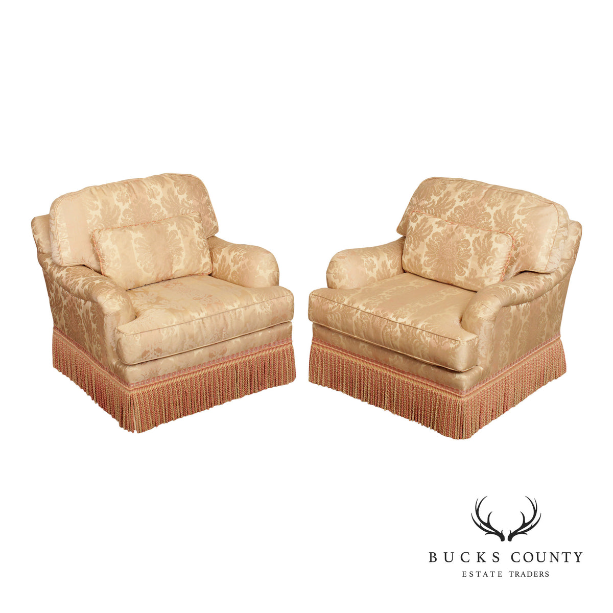 Pair Of Century Furniture L T Designs Damask Upholstered Lounge Chairs