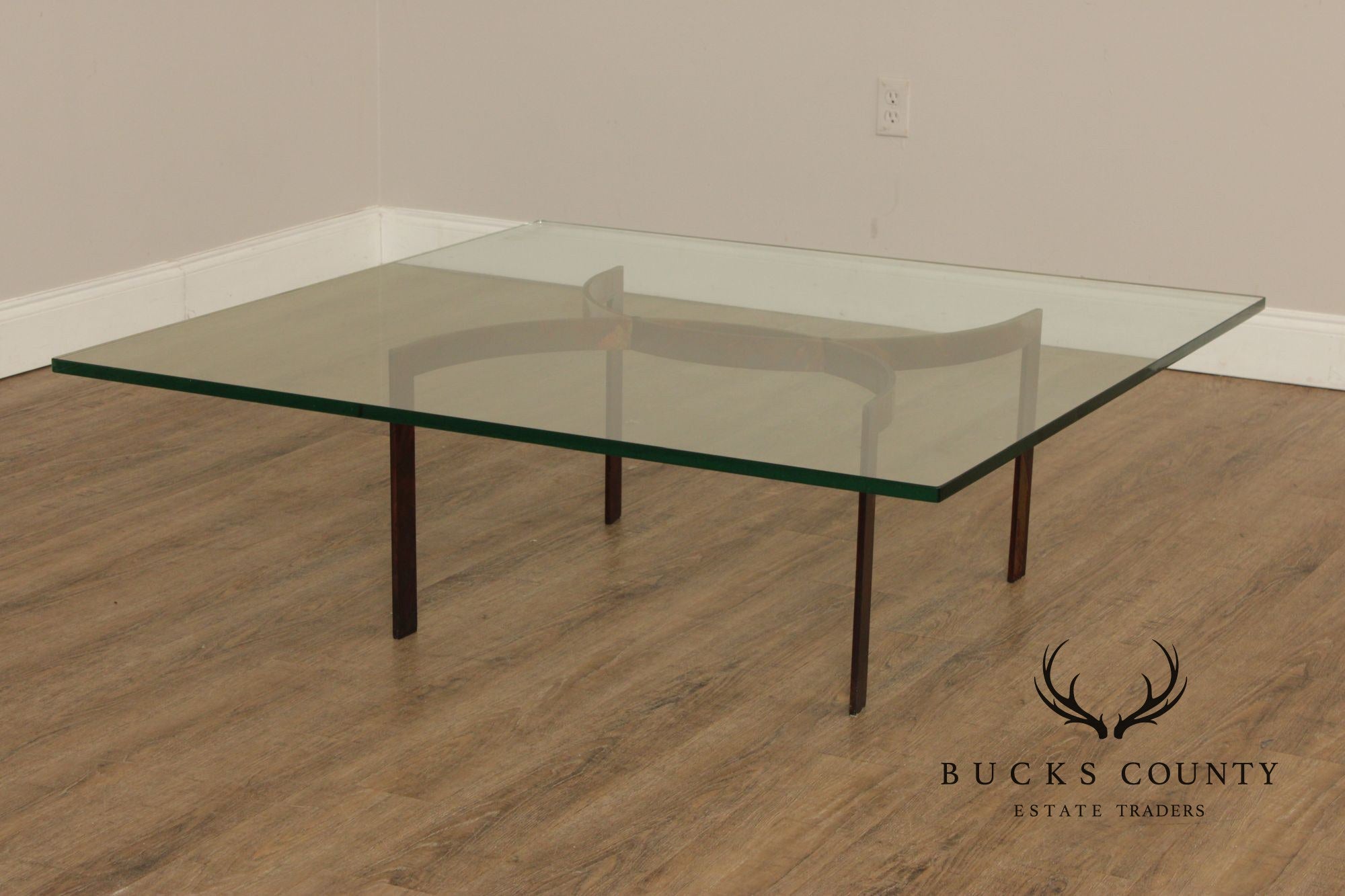 Brutalist Square Glass Top Steel Base Coffee Table