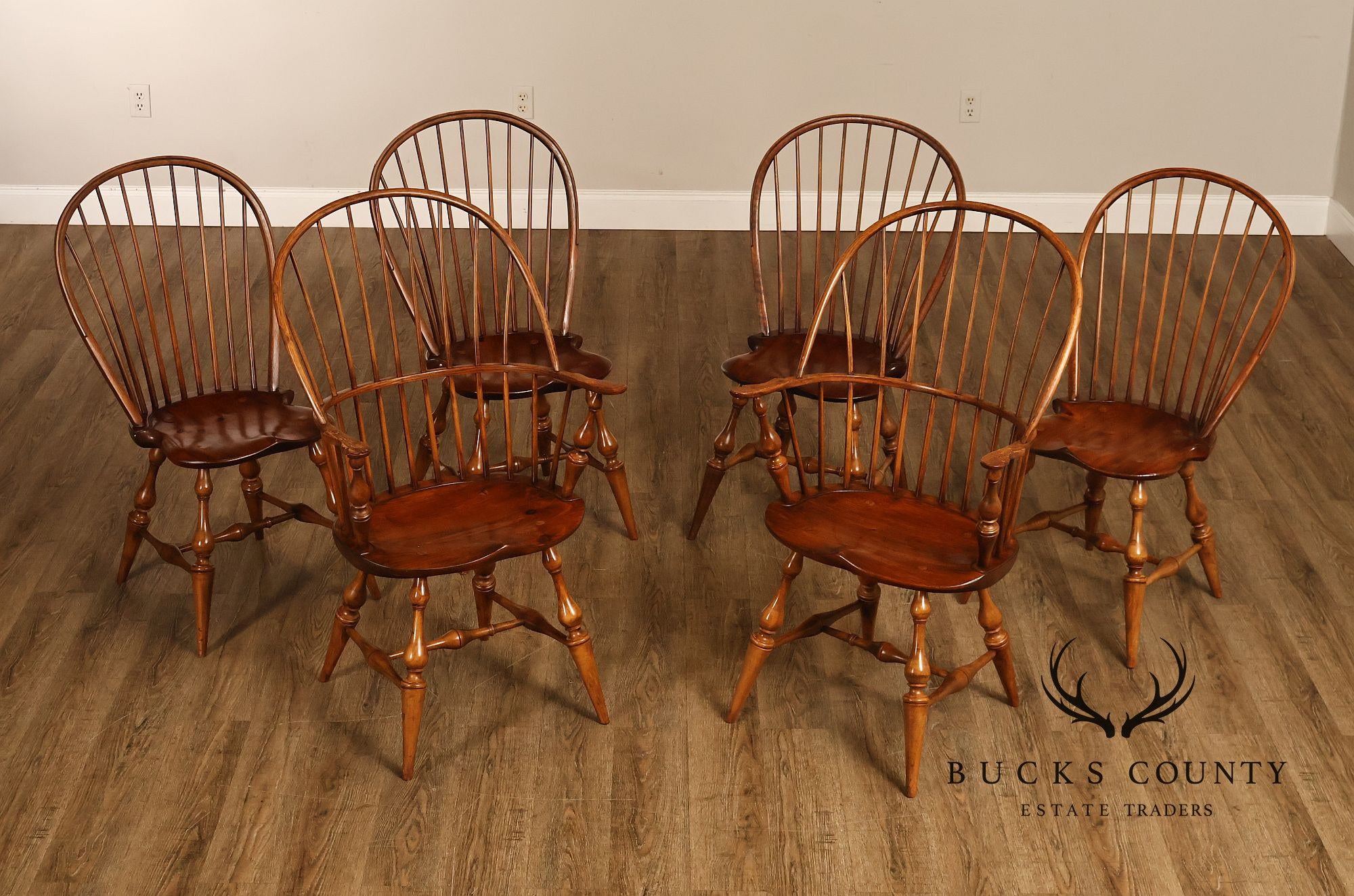 D.R. Dimes Vintage Set of Six Bow-Back Windsor Dining Chairs
