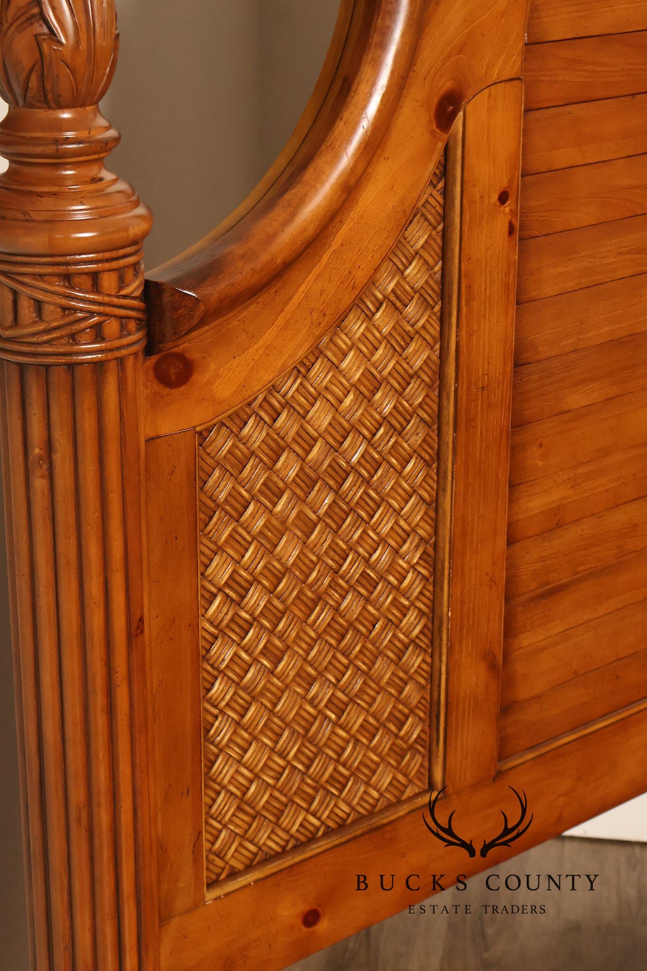 Tropical British Colonial Style Carved Wood Queen Poster Bed