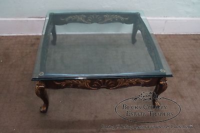 Quality Solid Mahogany French Style Carved & Gilded Glass Top Coffee Table