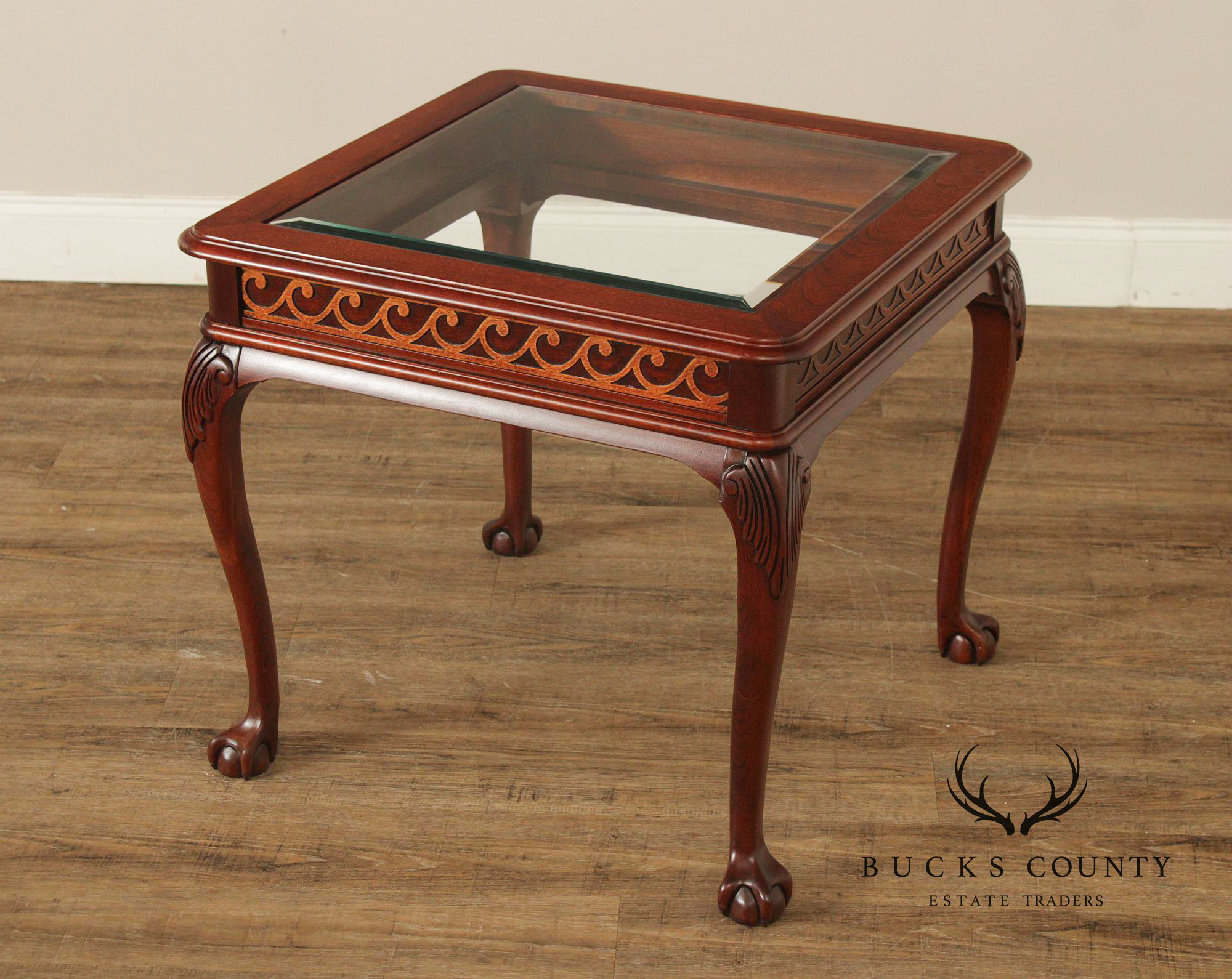 Georgian Style Glass Top Cherry Side Table
