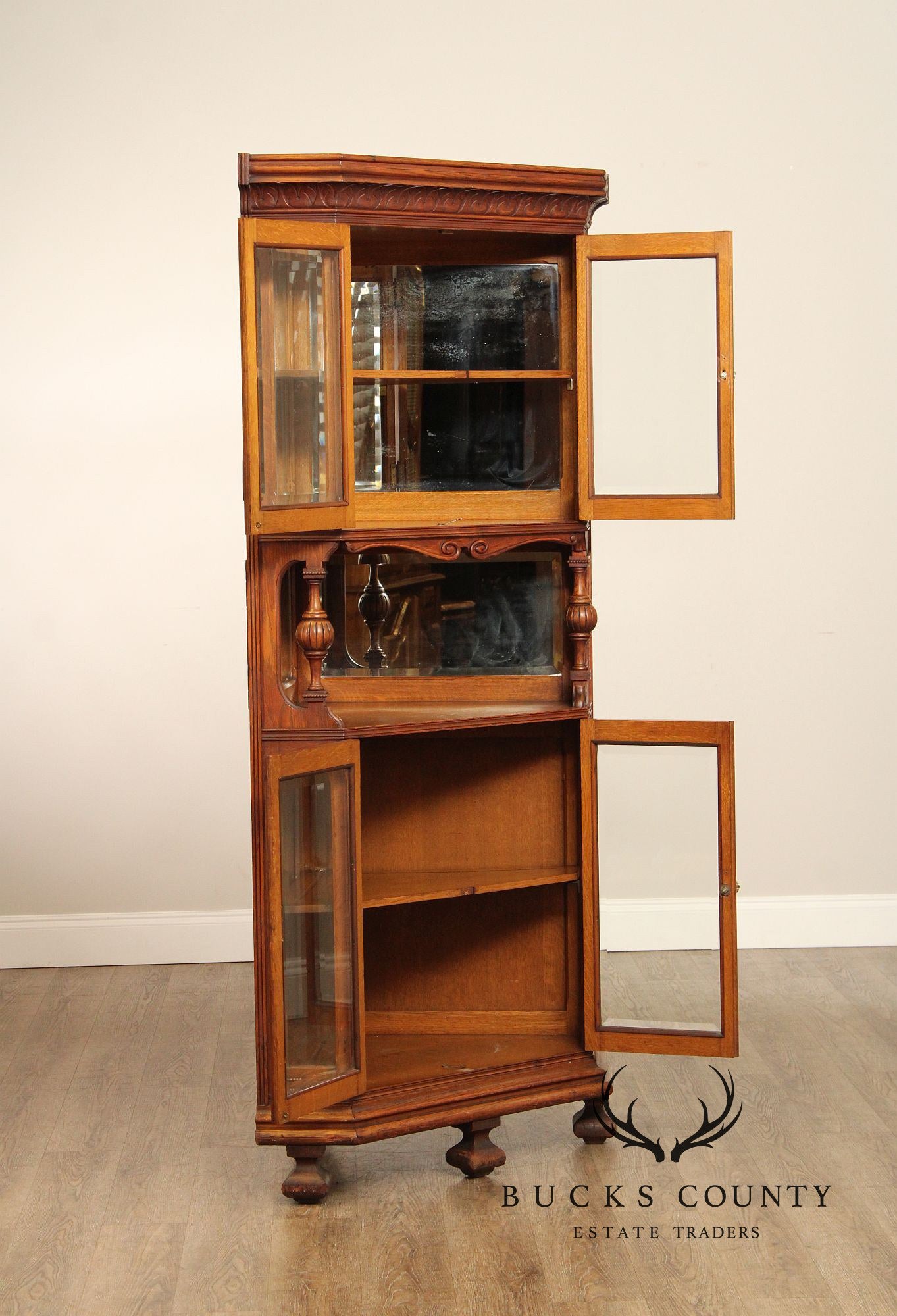 Antique Victorian Oak Corner China Cabinet