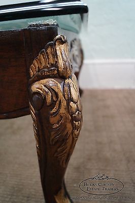 Quality Solid Mahogany French Style Carved & Gilded Glass Top Coffee Table