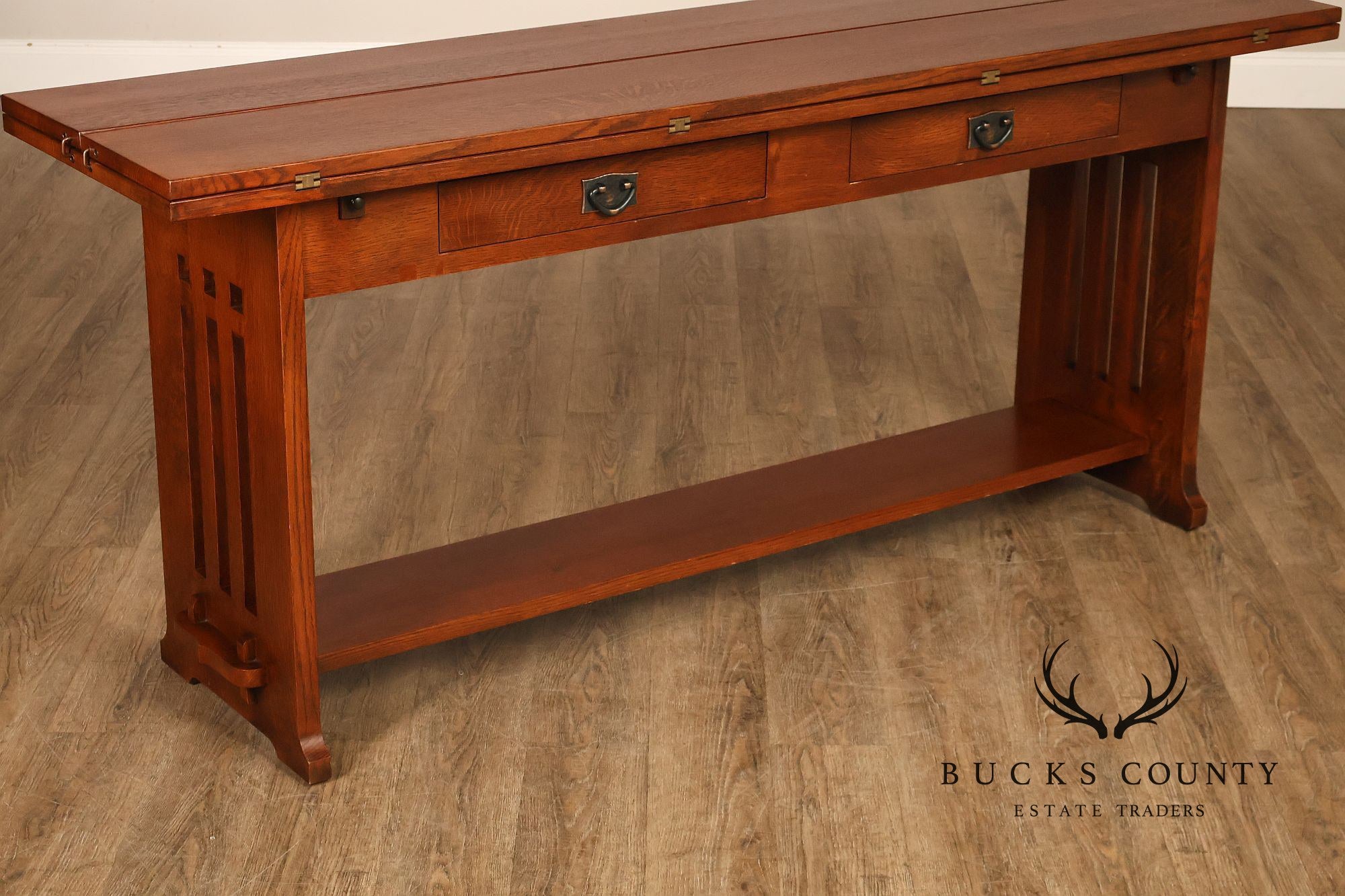 Stickley Furniture Mission Collection Oak Flip Top Harvest Console Or Dining Table