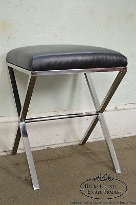 X Base Pair of Chrome & Leather Stools