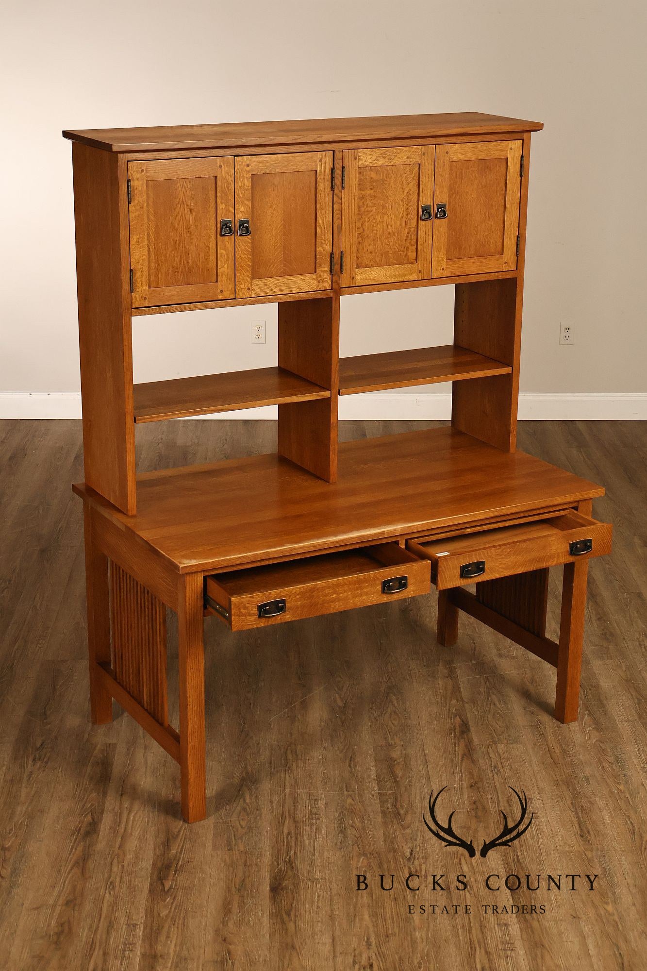 Stickley Mission Collection Oak Spindle Desk with Hutch