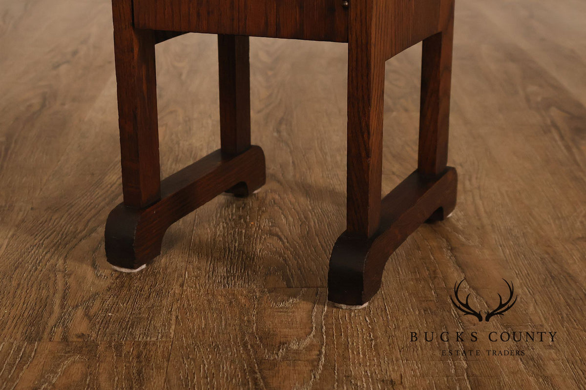 Antique Mission Arts And Crafts Oak Smoking Stand With Copper Ashtrays