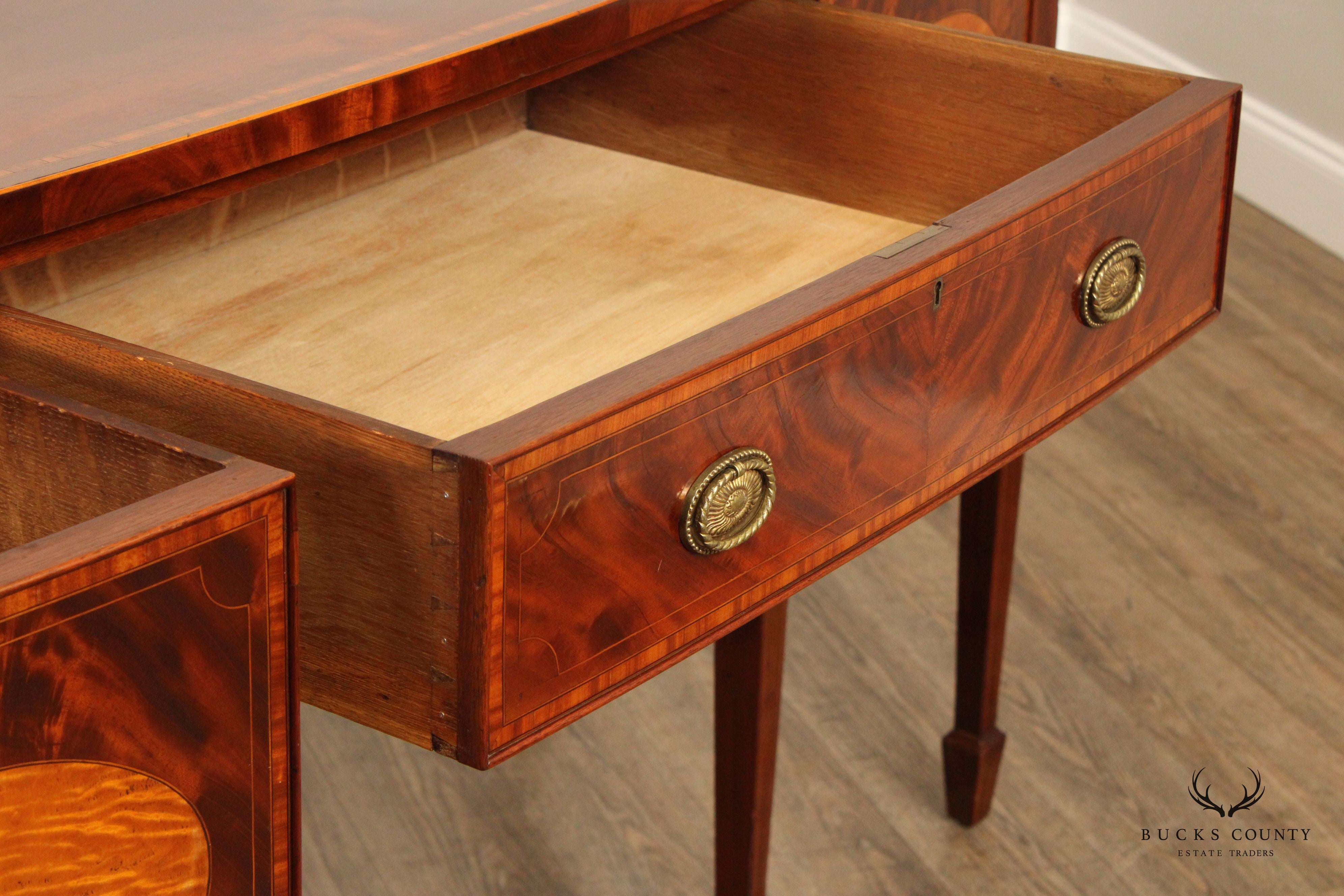 Antique English Federal Inlaid Mahogany Bowfront Sideboard