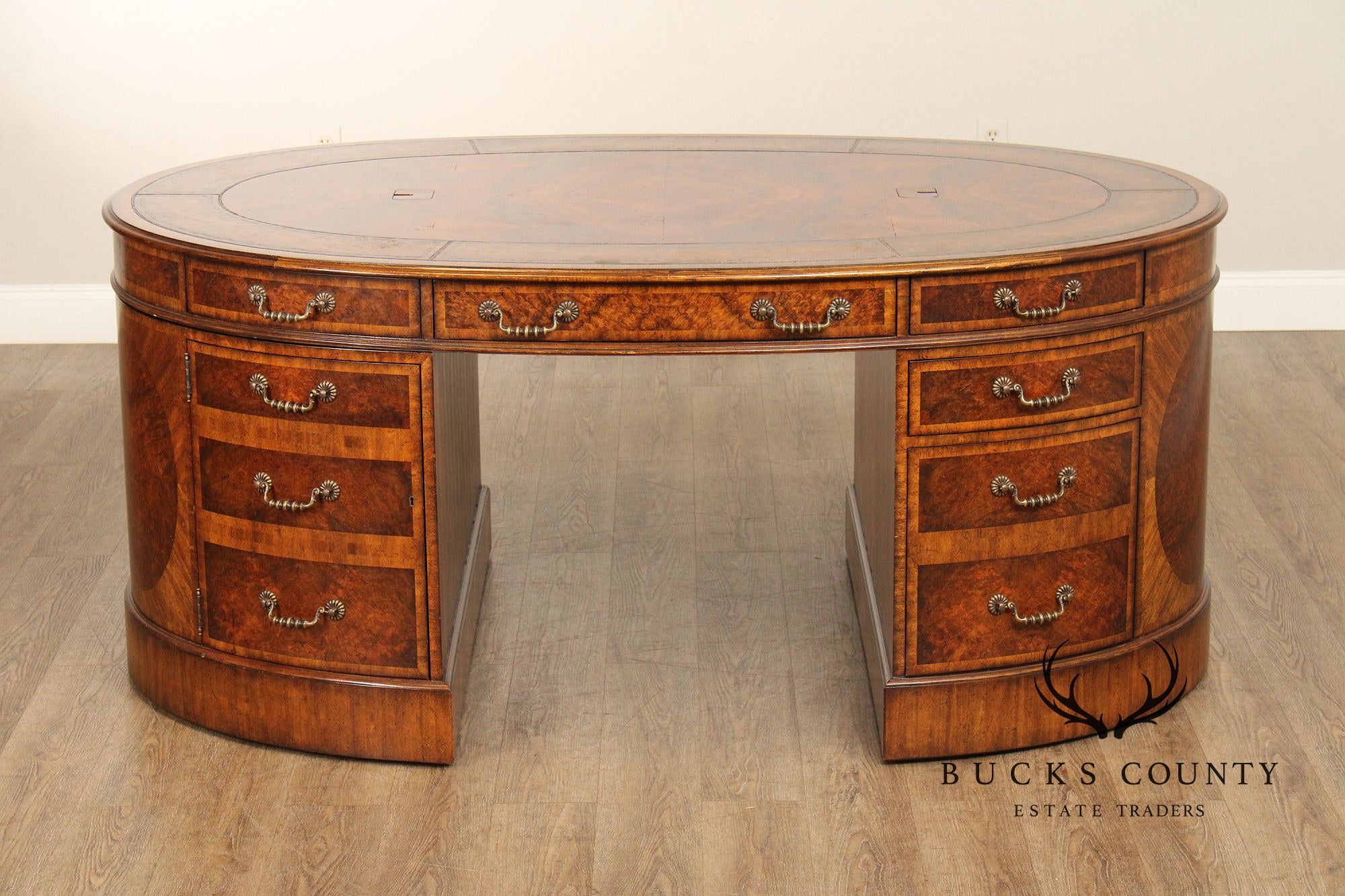 Maitland Smith Leather-Top Oval Partner's Desk