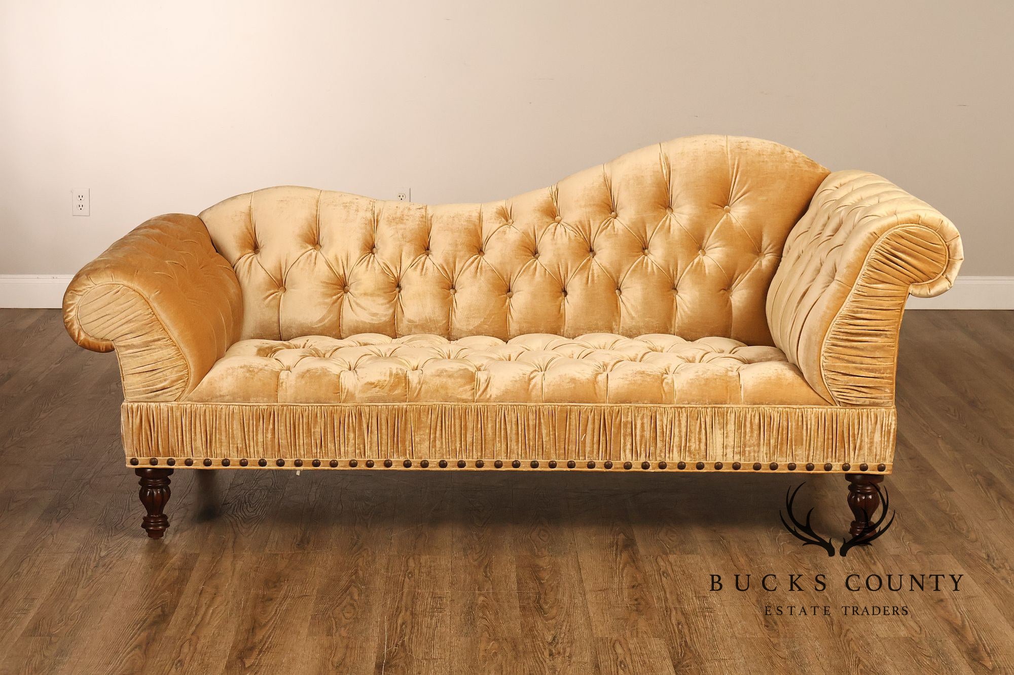 EJ Victor Victorian Revival Pair of Serpentine Tufted Velvet Sofas