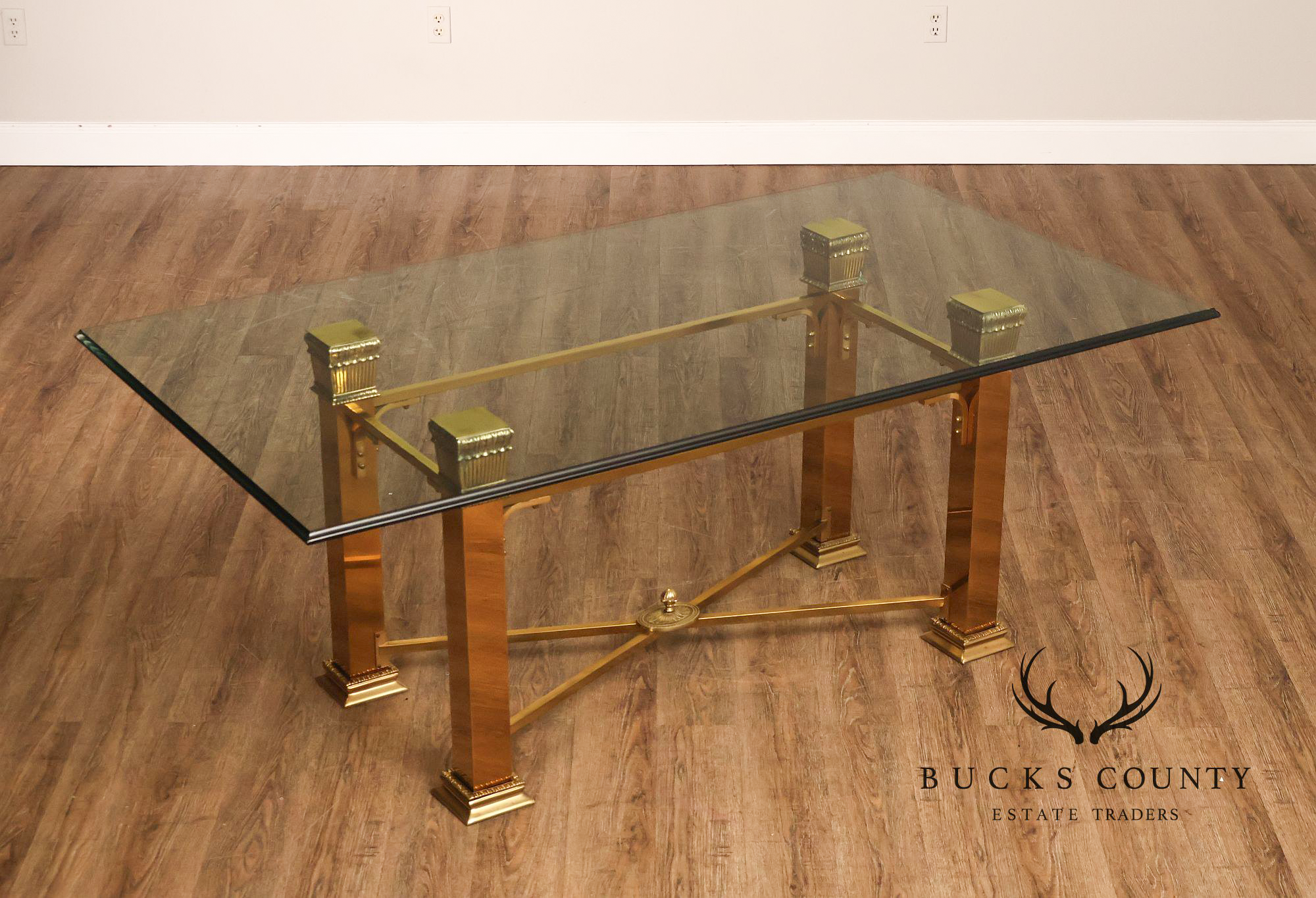 Hollywood Regency Brass & Glass Dining Table