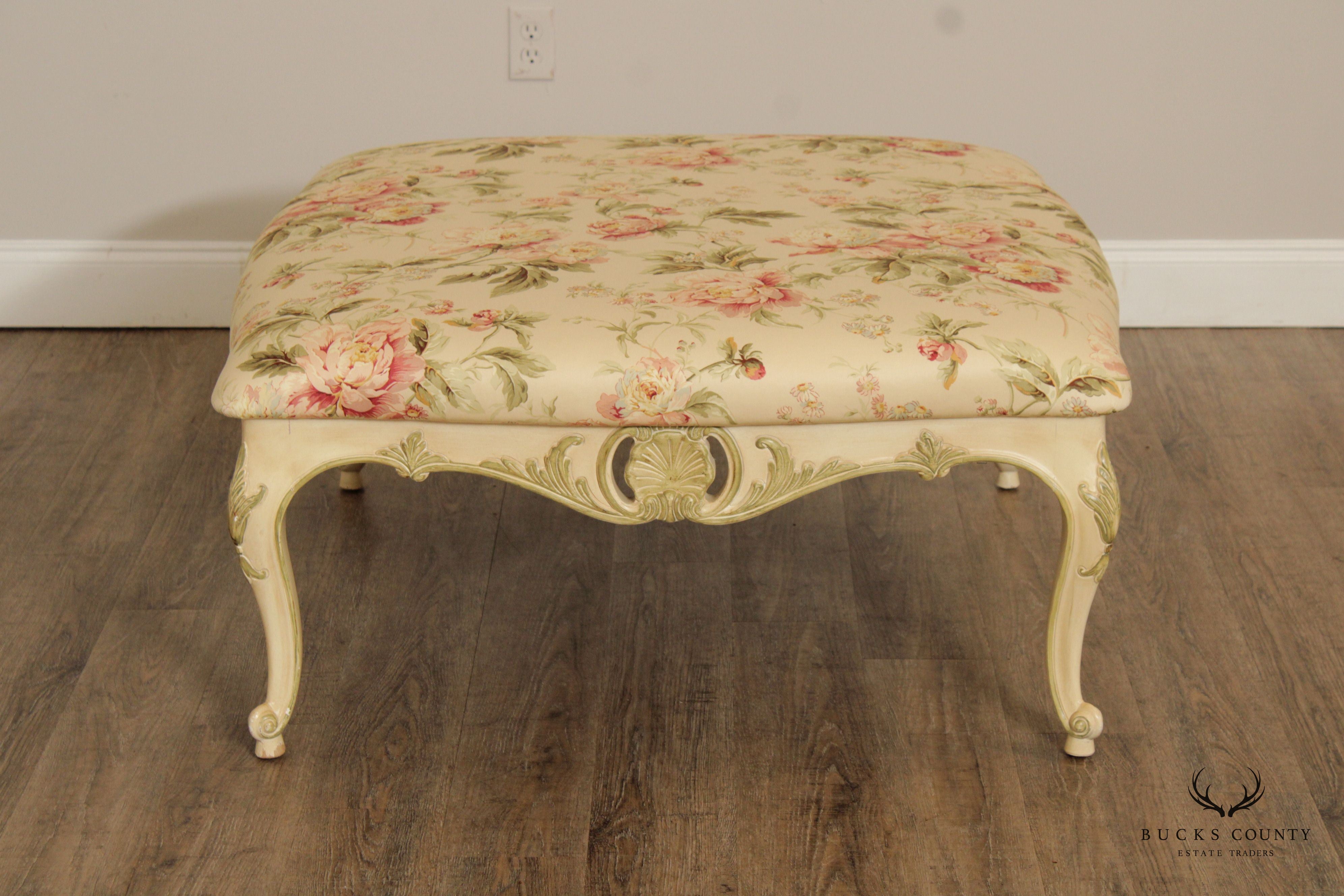 French Louis XV Style Large Painted Frame Upholstered Ottoman