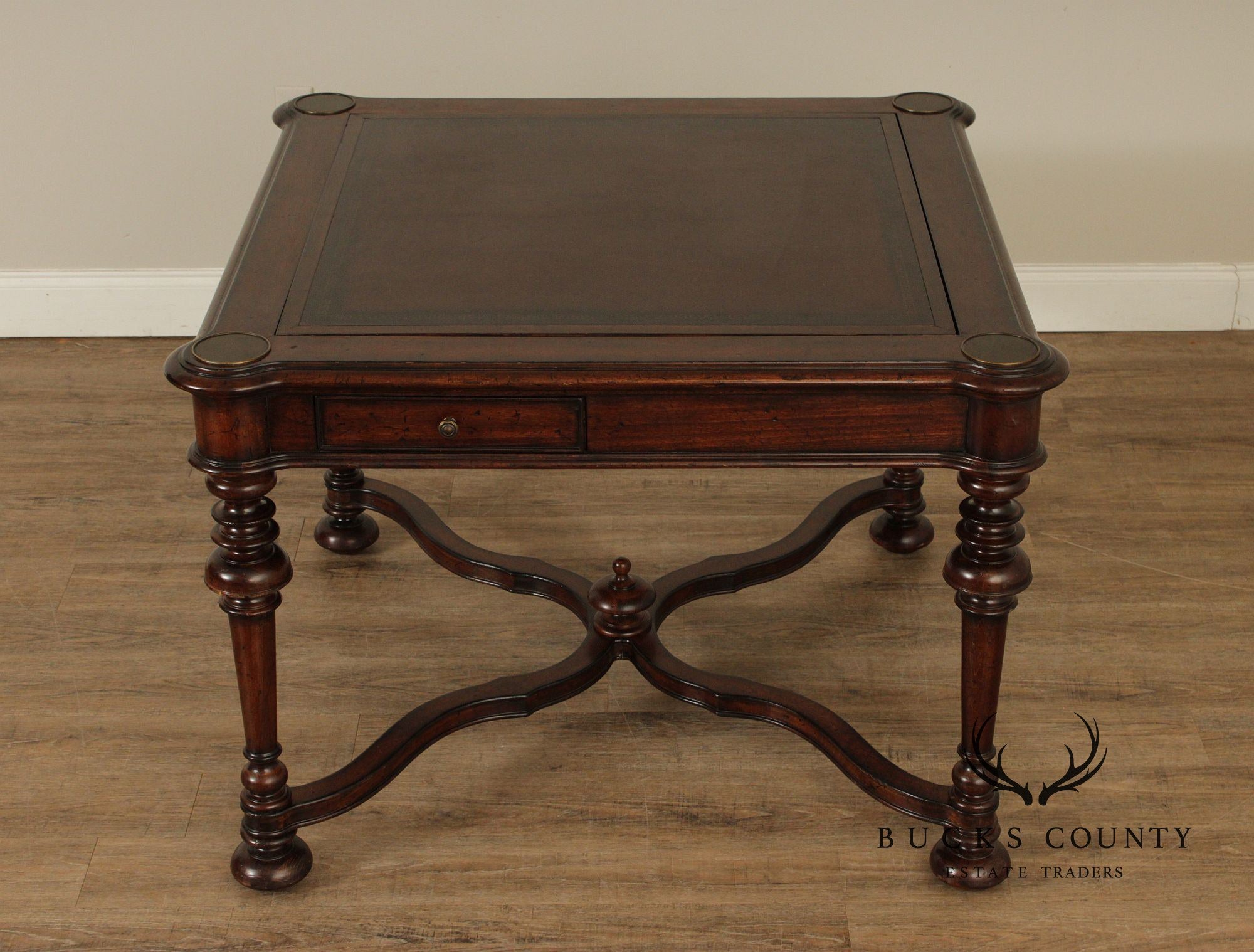 Jacobean Style Leather Top Dark Cherry Games Table