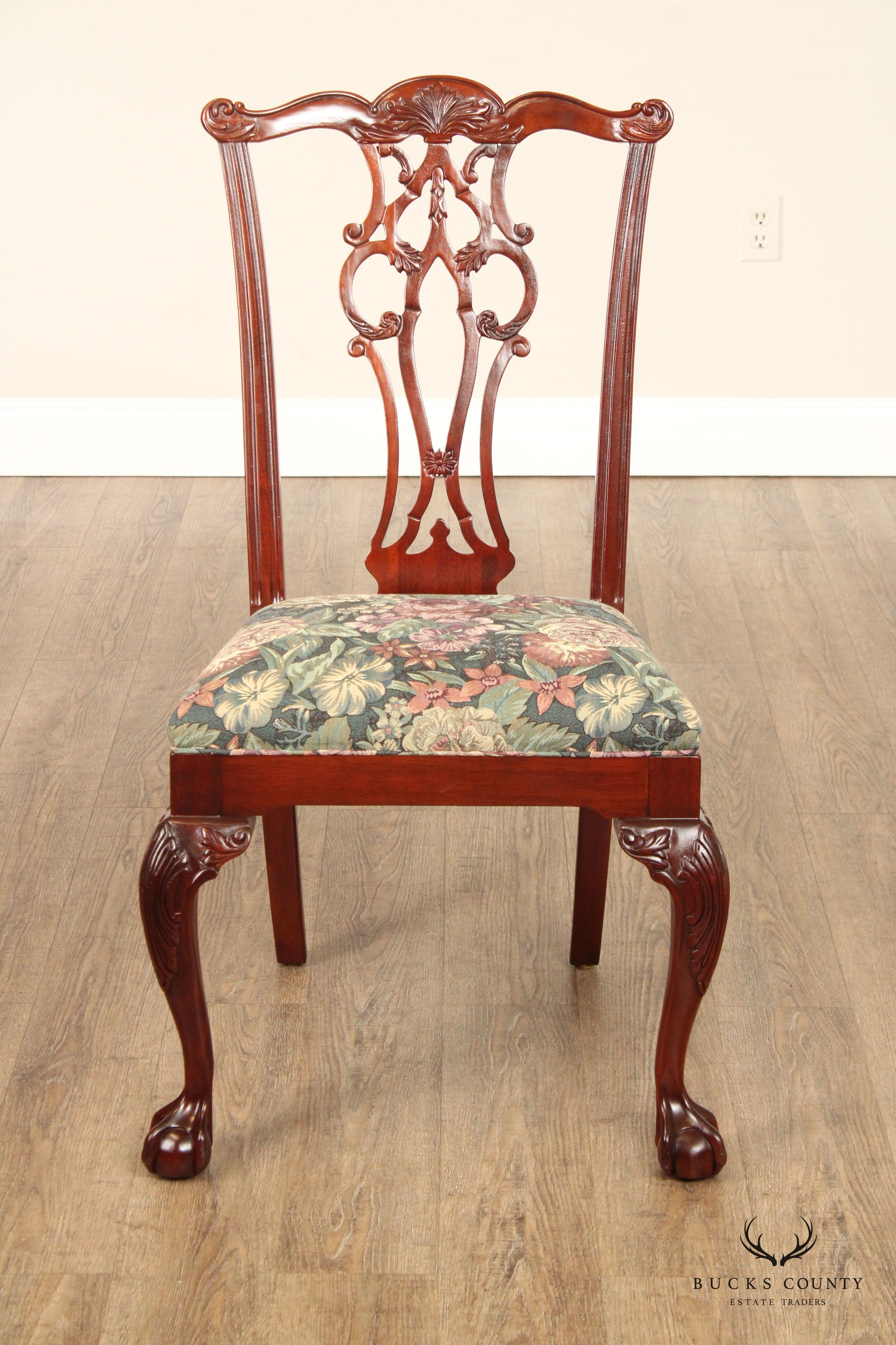 Ethan Allen Chippendale Style 18th Century Mahogany Collection Set of 10 Carved Dining Chairs