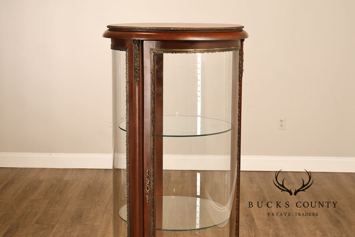French Louis XV Style Mahogany Curved Glass Display Curio Cabinet