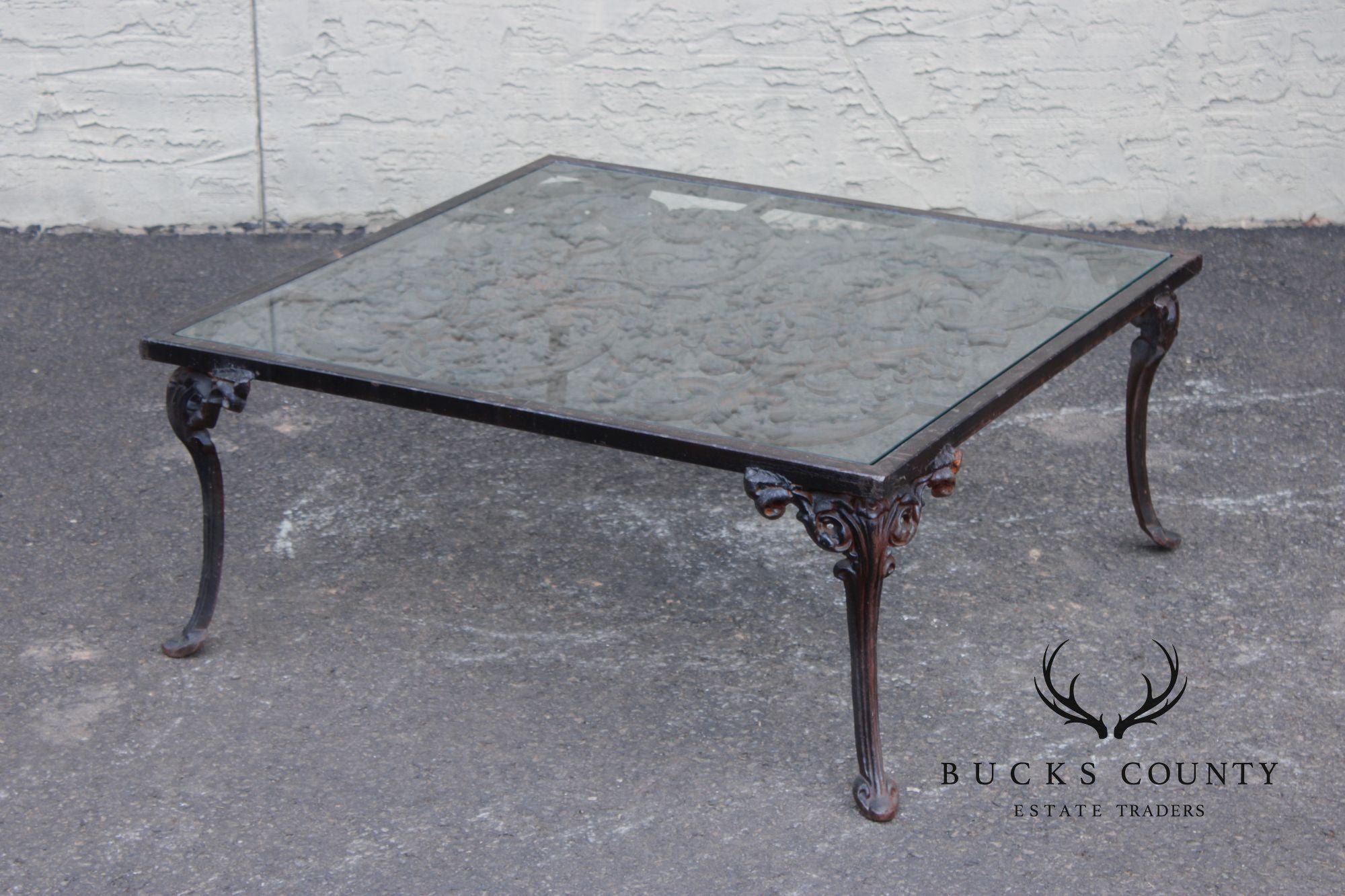 Victorian Style Glass Top Iron Coffee Table