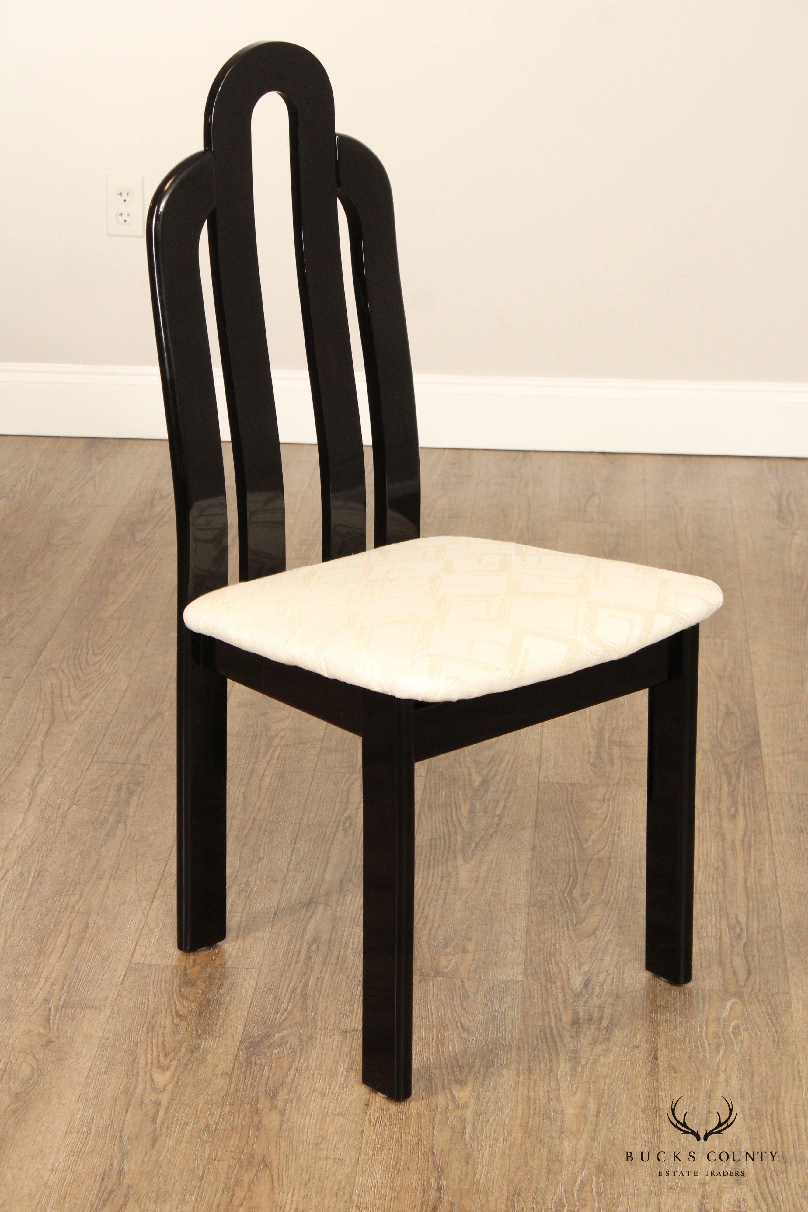 Italian Art Deco Style Set of Six Black Lacquered Dining Chairs