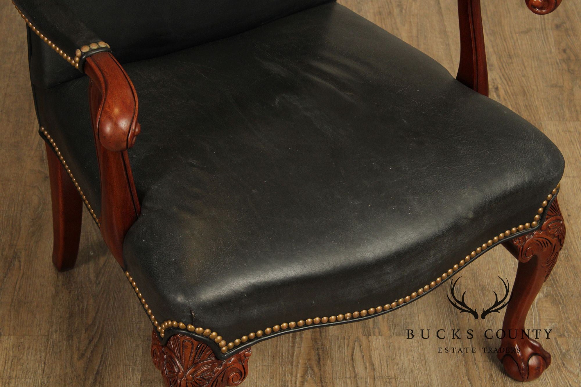 Hickory Chair Georgian Style Leather Library Armchair