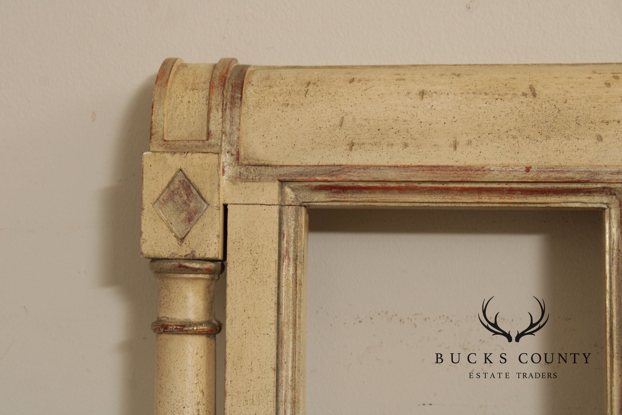 French Neoclassical Directoire Style Distress Painted King Headboard