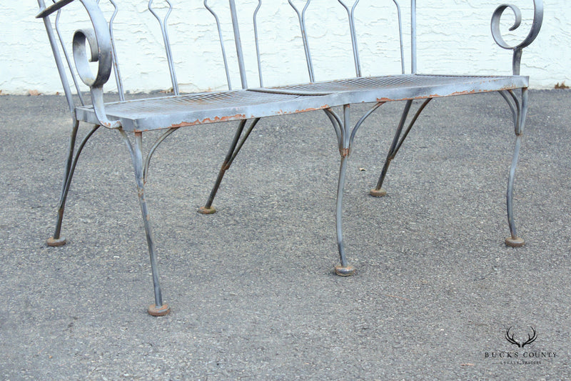 Mid Century Modern Vintage Wrought Iron Outdoor Patio Bench