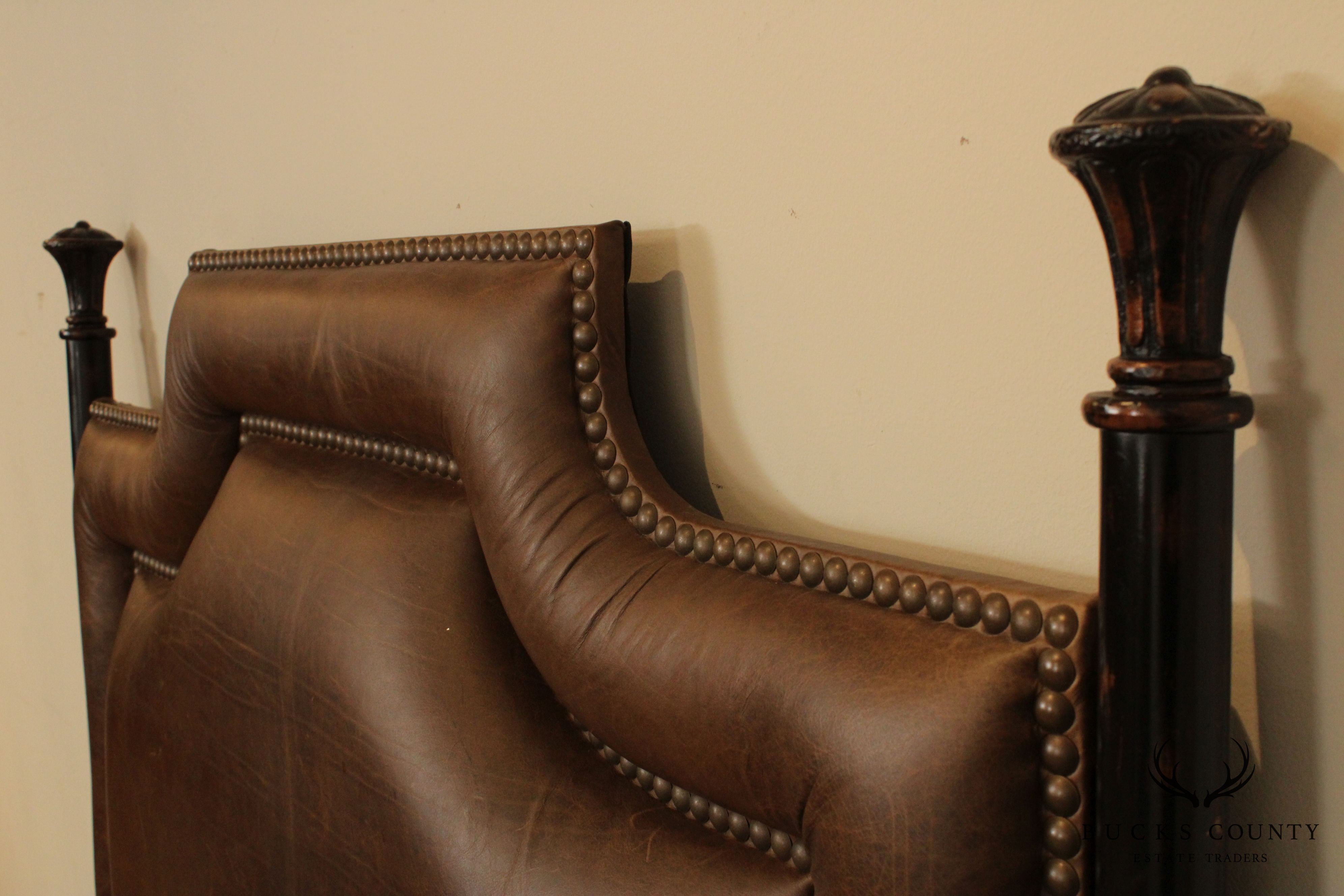 Quality Wrought Iron & Brown Leather Full Size Headboard