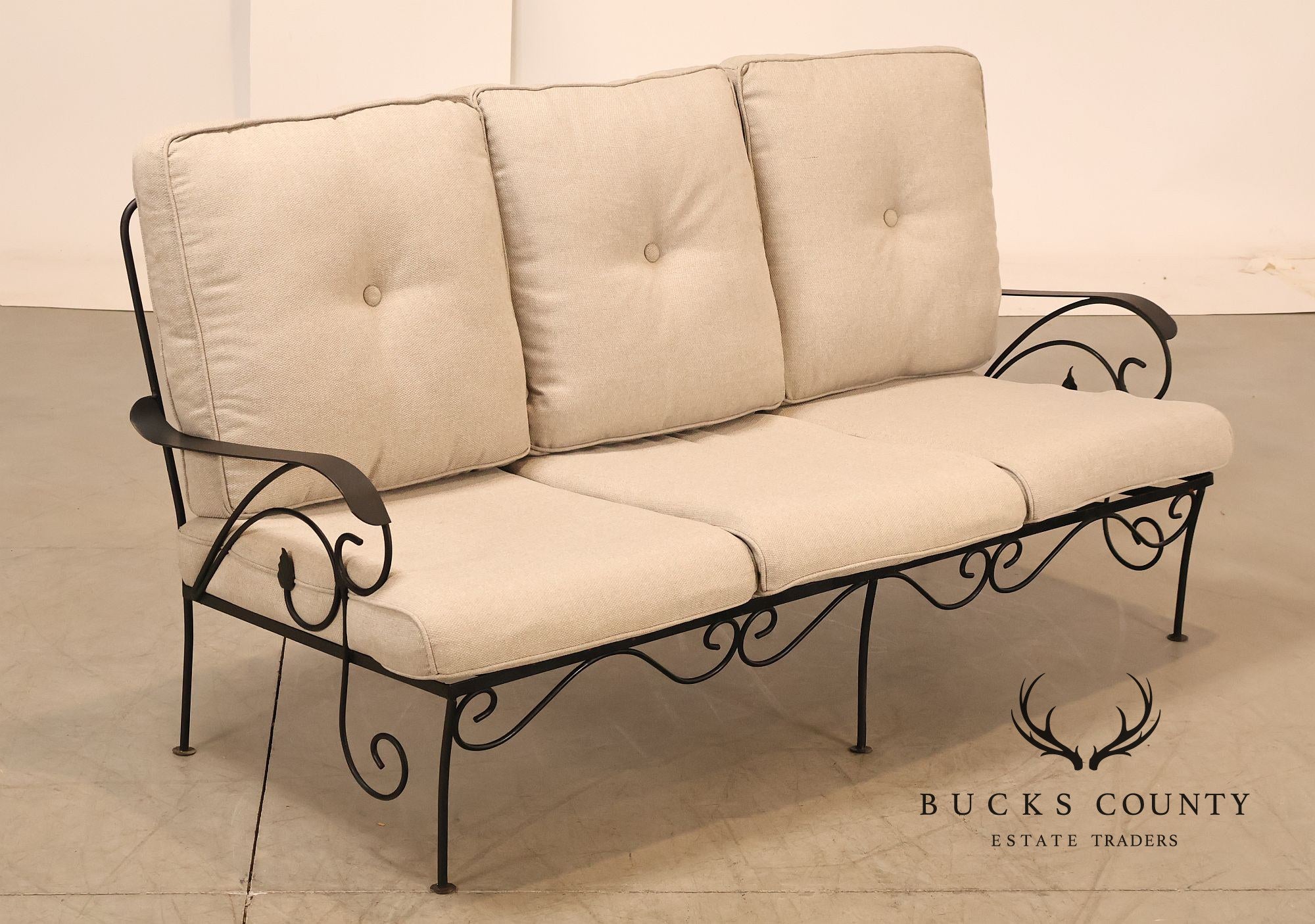 Vintage Wrought Iron Patio Garden Sofa With Cushions