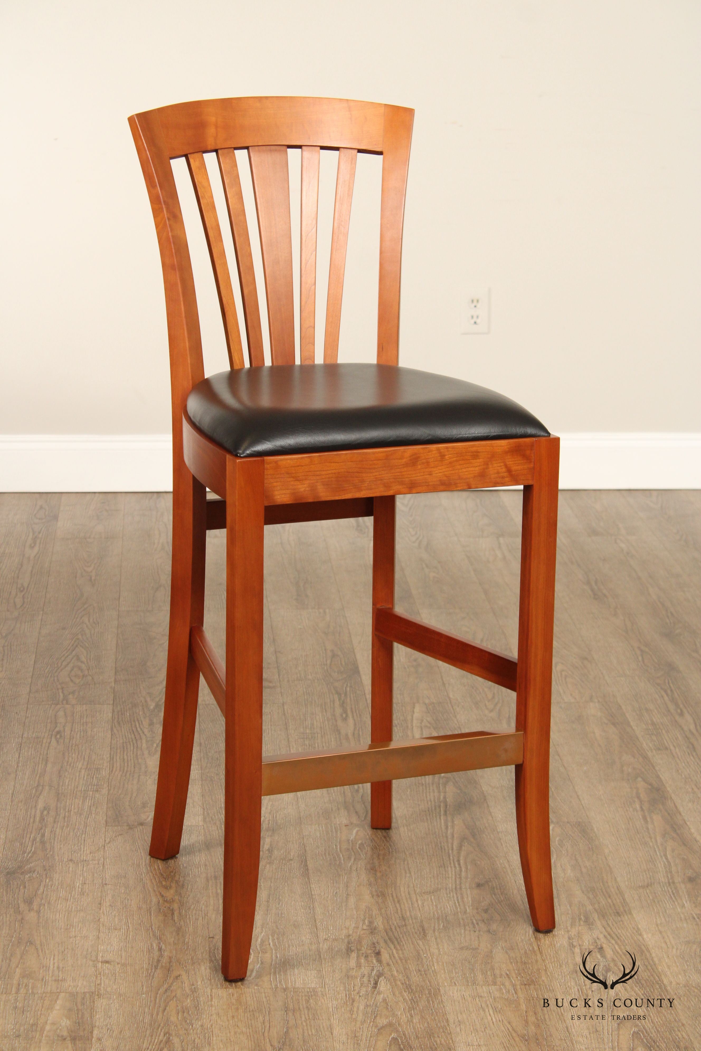 Stickley Metropolitan Collection Pair of Cherry and Leather Bar Stools