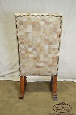 18th Century Italian Renaissance Patchwork Leather Partial Gilt Throne Chair