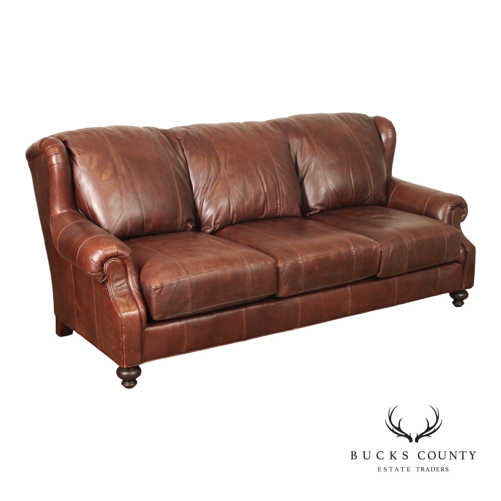 Henredon Traditional Brown Leather Sofa