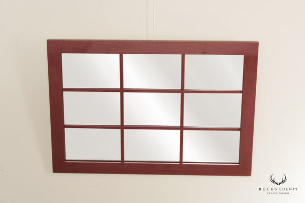 Country Farmhouse Style Red Painted Faux Window Wall Mirror