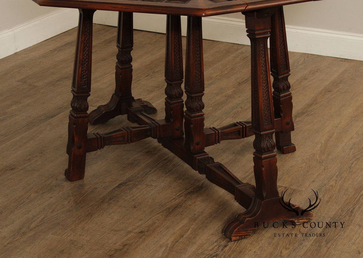 Rom Weber Viking Jacobean Style Carved Oak Drop-Leaf Table