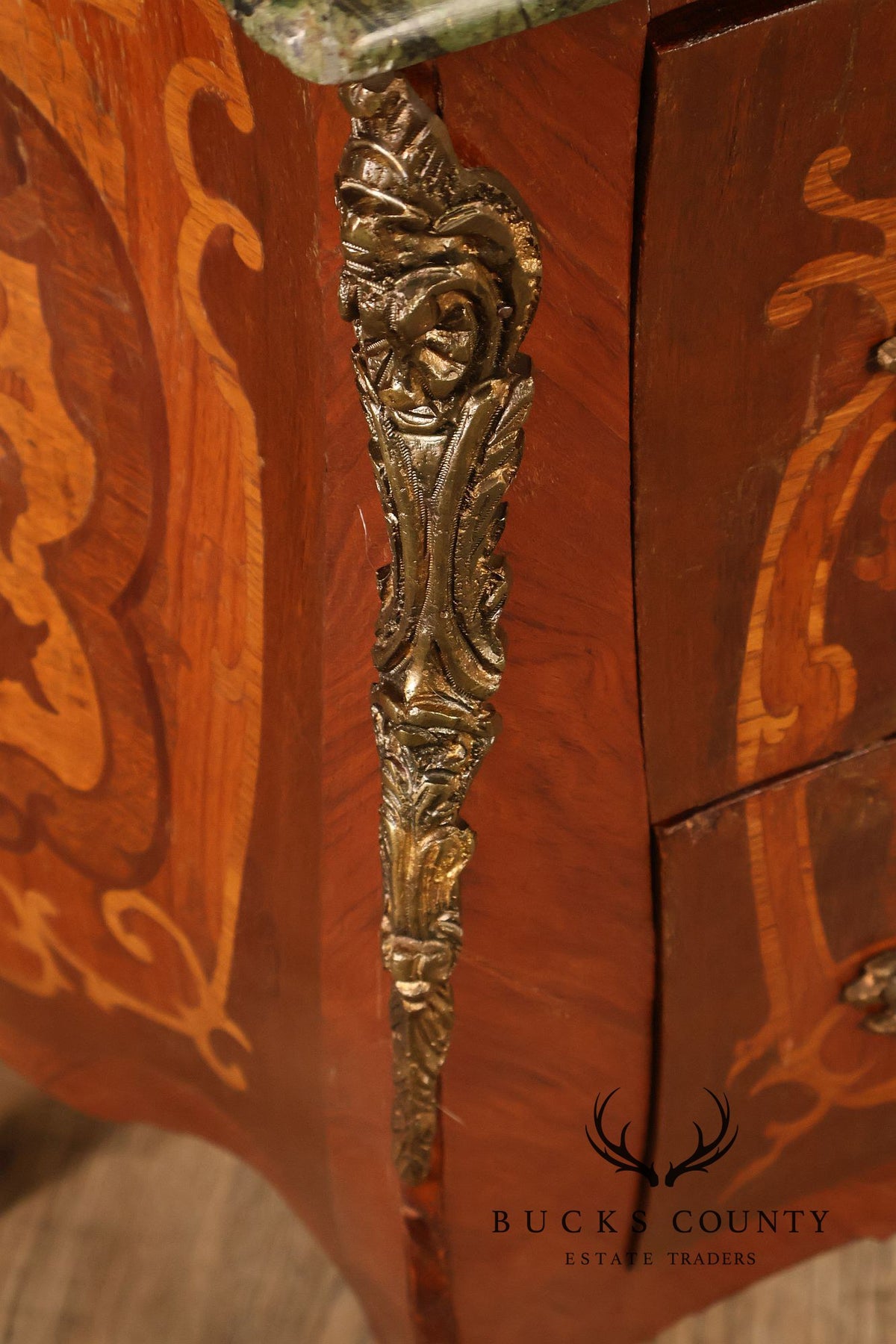 Louis XV Style Ormolu And Floral Marquetry Bombe Commode
