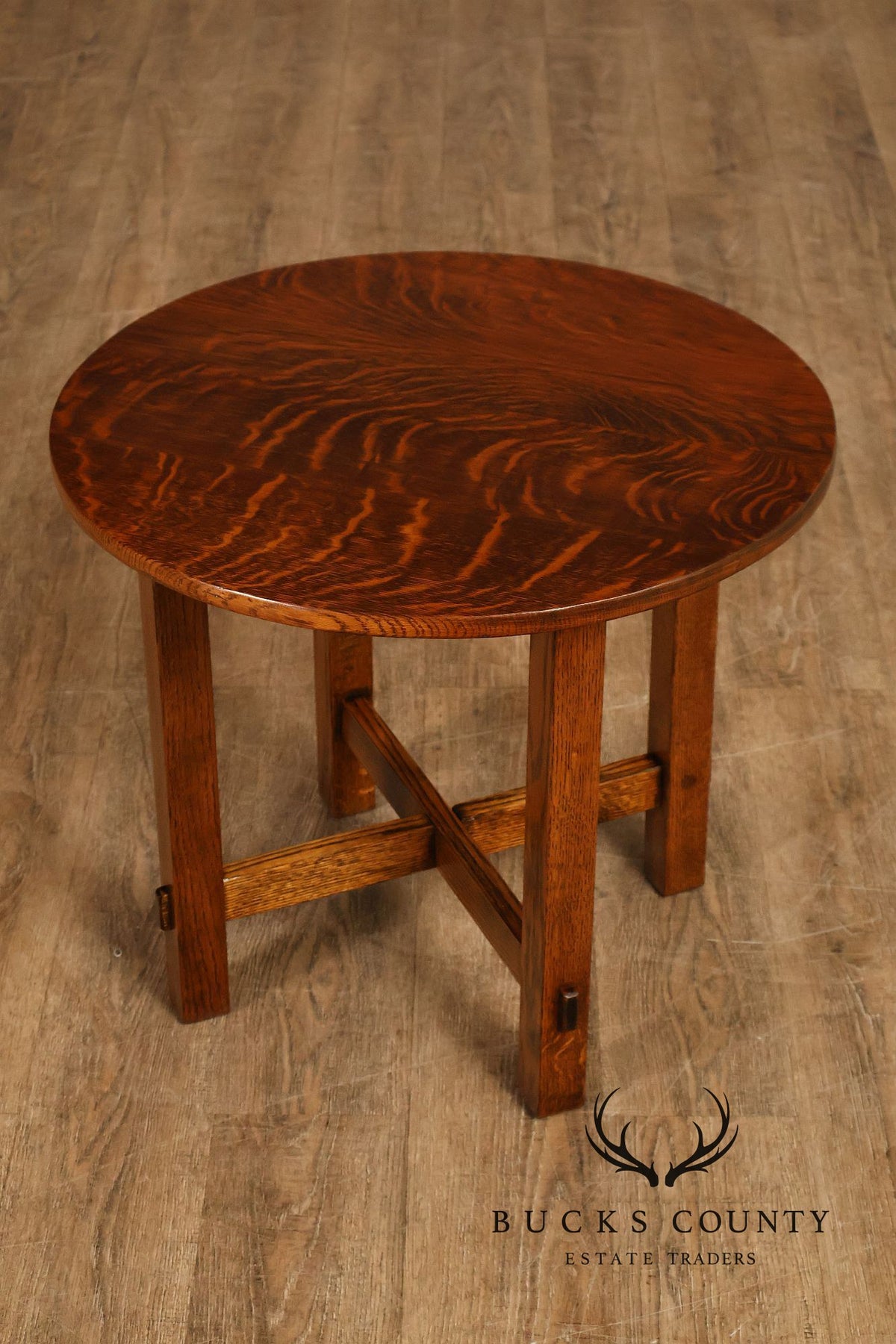 Antique Arts And Crafts Mission Quarter-Sawn Oak Round Table