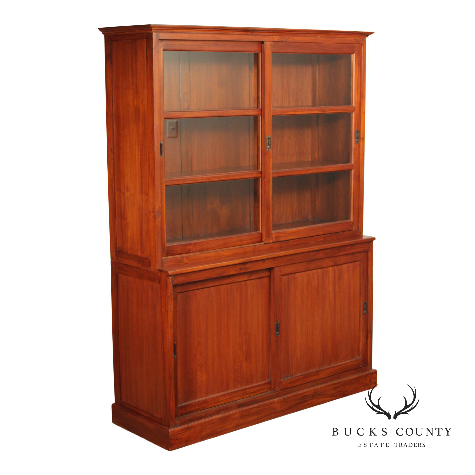 Rustic Hardwood Sliding Door Bookcase Cabinet