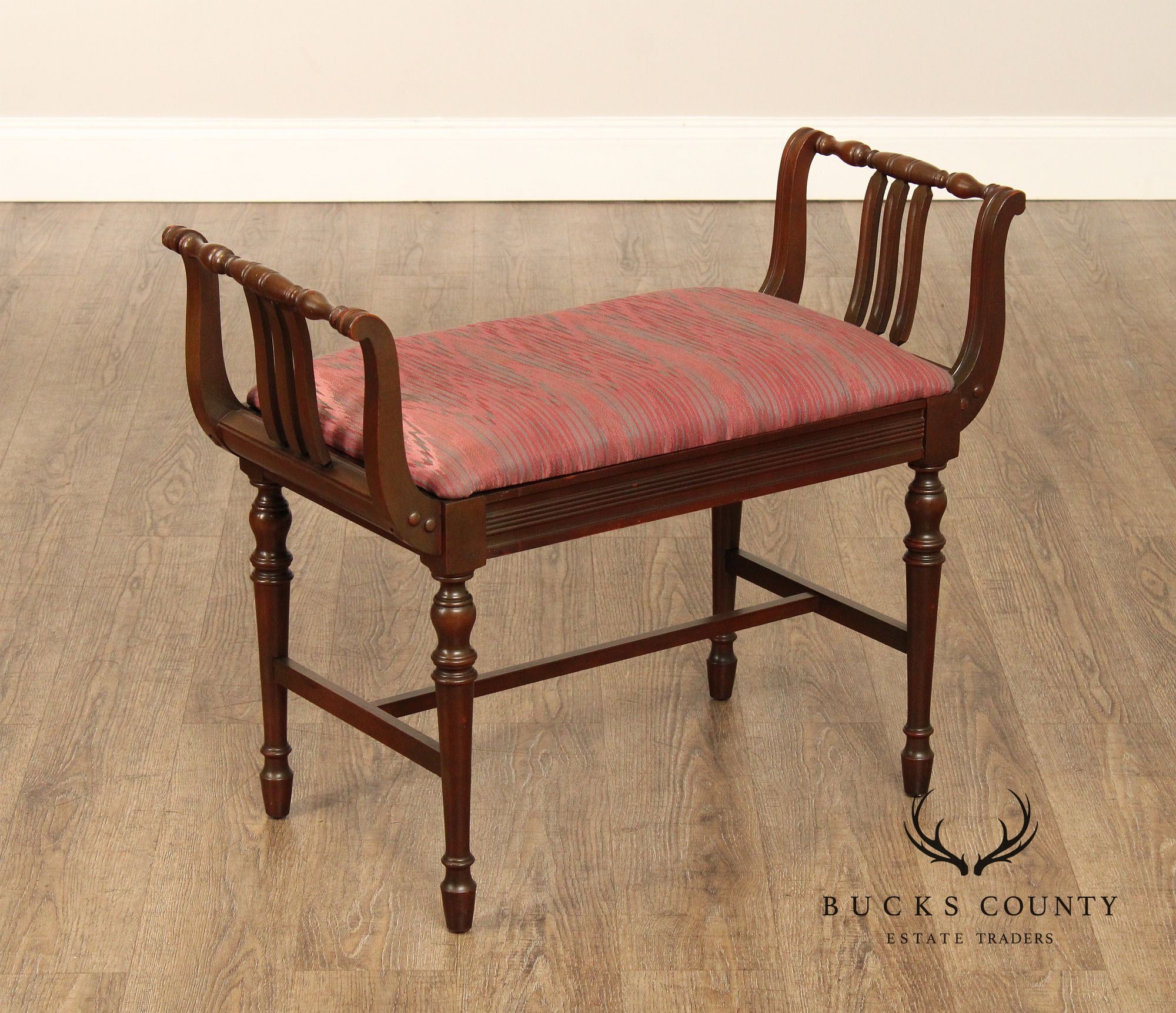 1930's English Regency Style Mahogany Vanity Bench