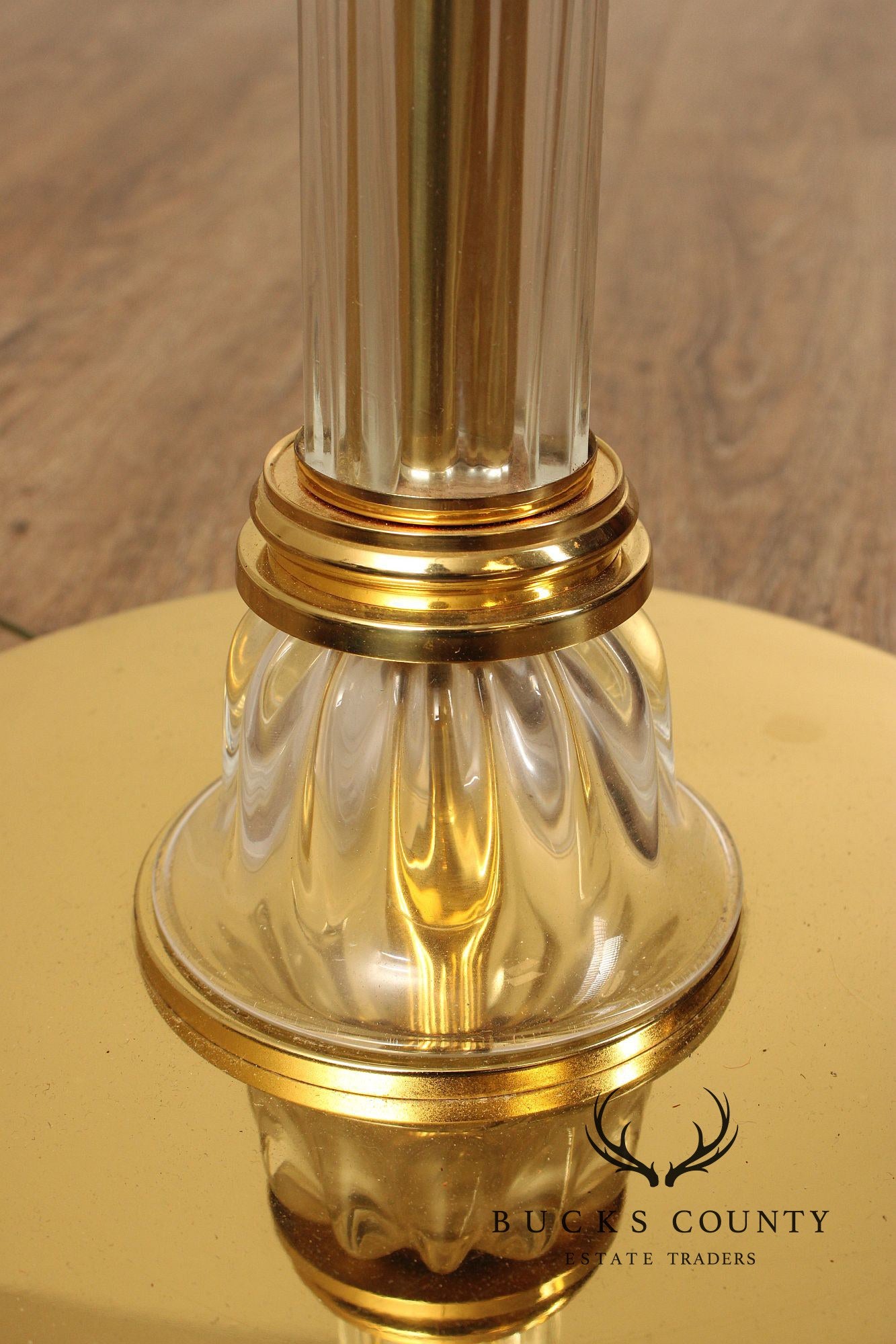 Hollywood Regency Style Pair of Glass and Brass Floor Lamps