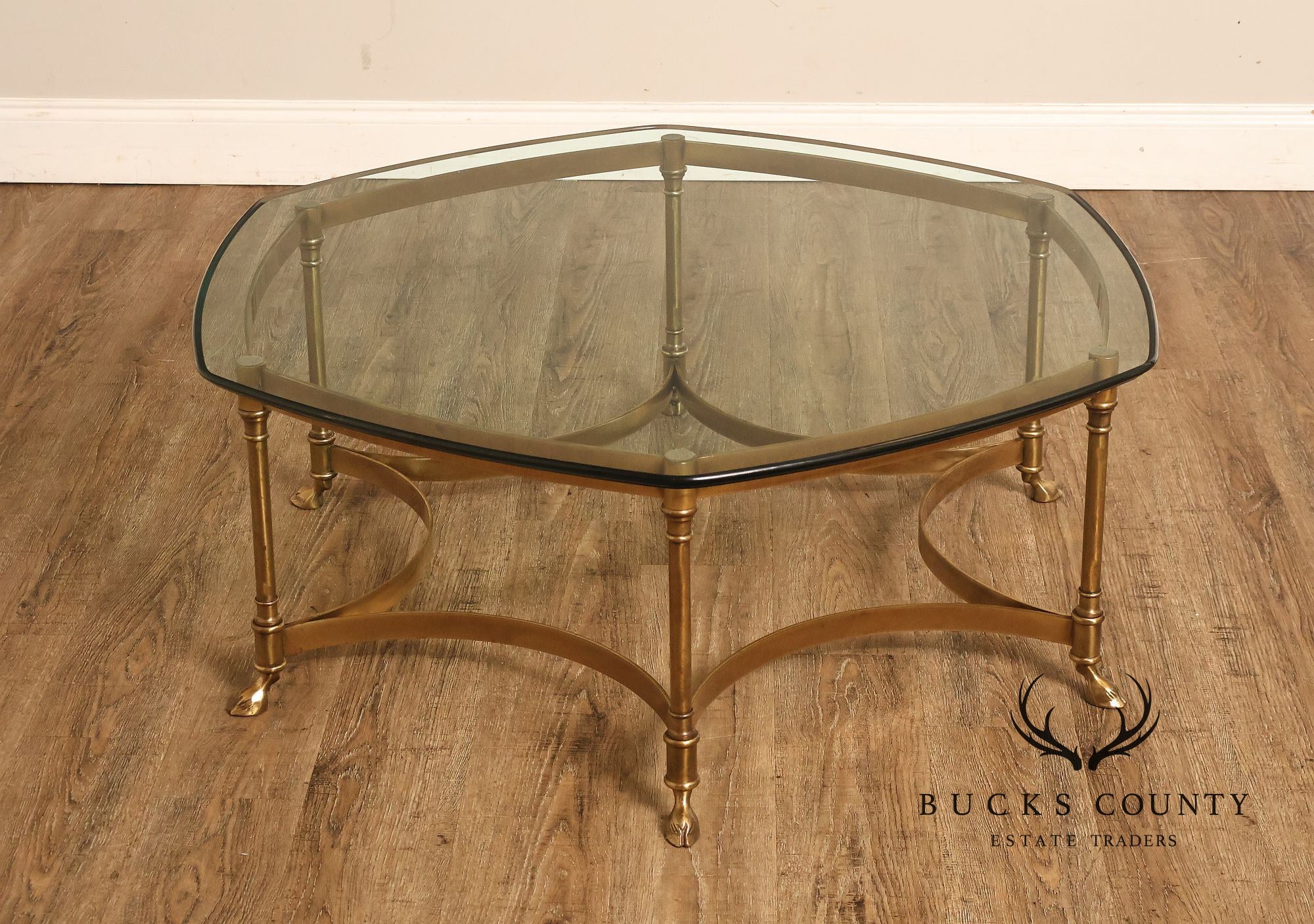 Directoire Style Vintage Brass and Glass Top Coffee Table