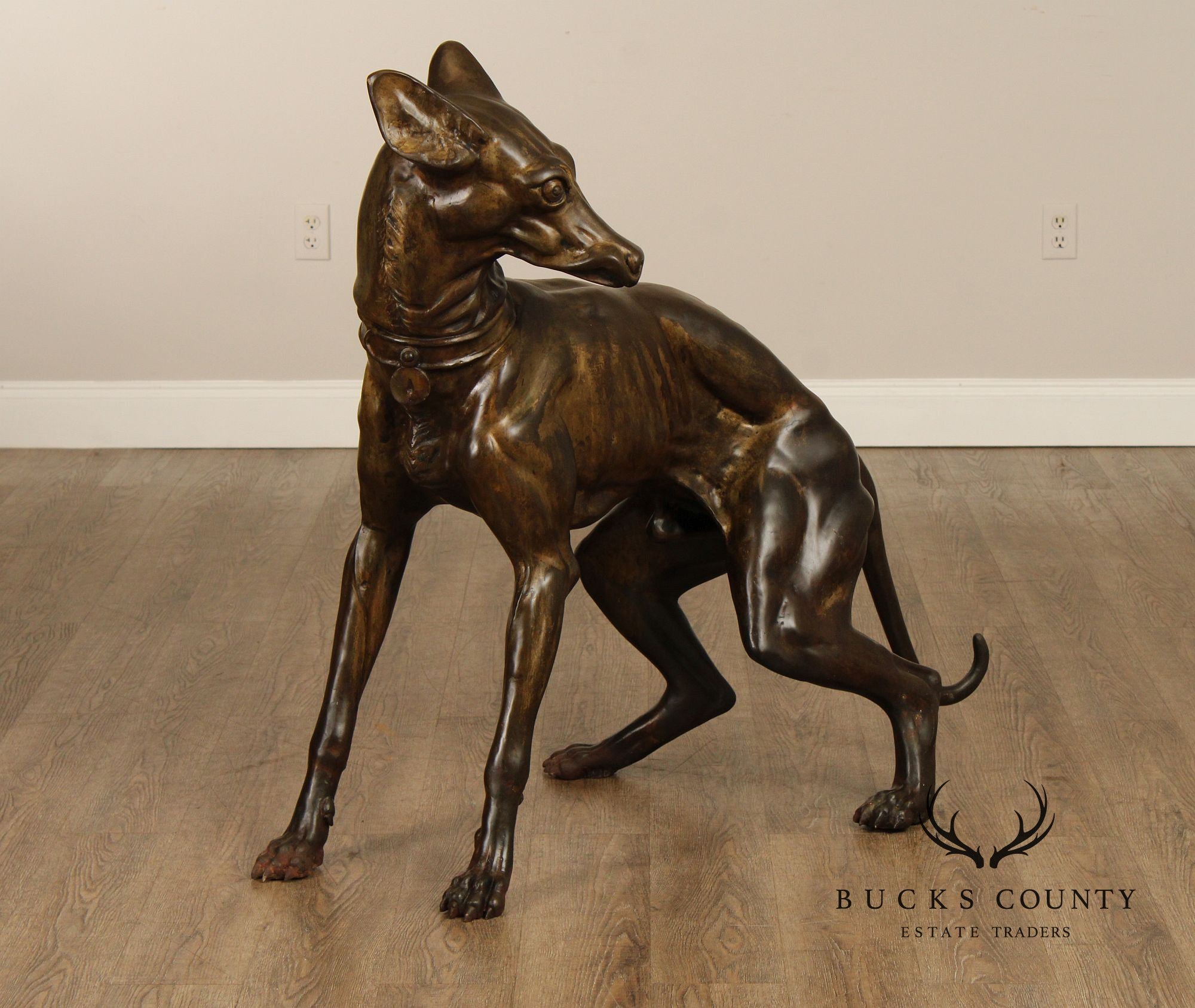 Large Pair Of Outdoor Bronze Whippets