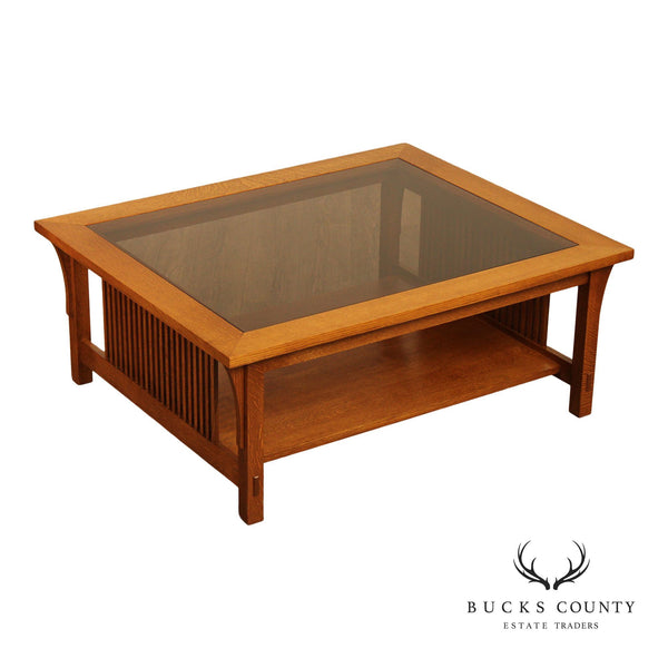 Stickley Mission Collection Glass Inset Oak Cocktail Table