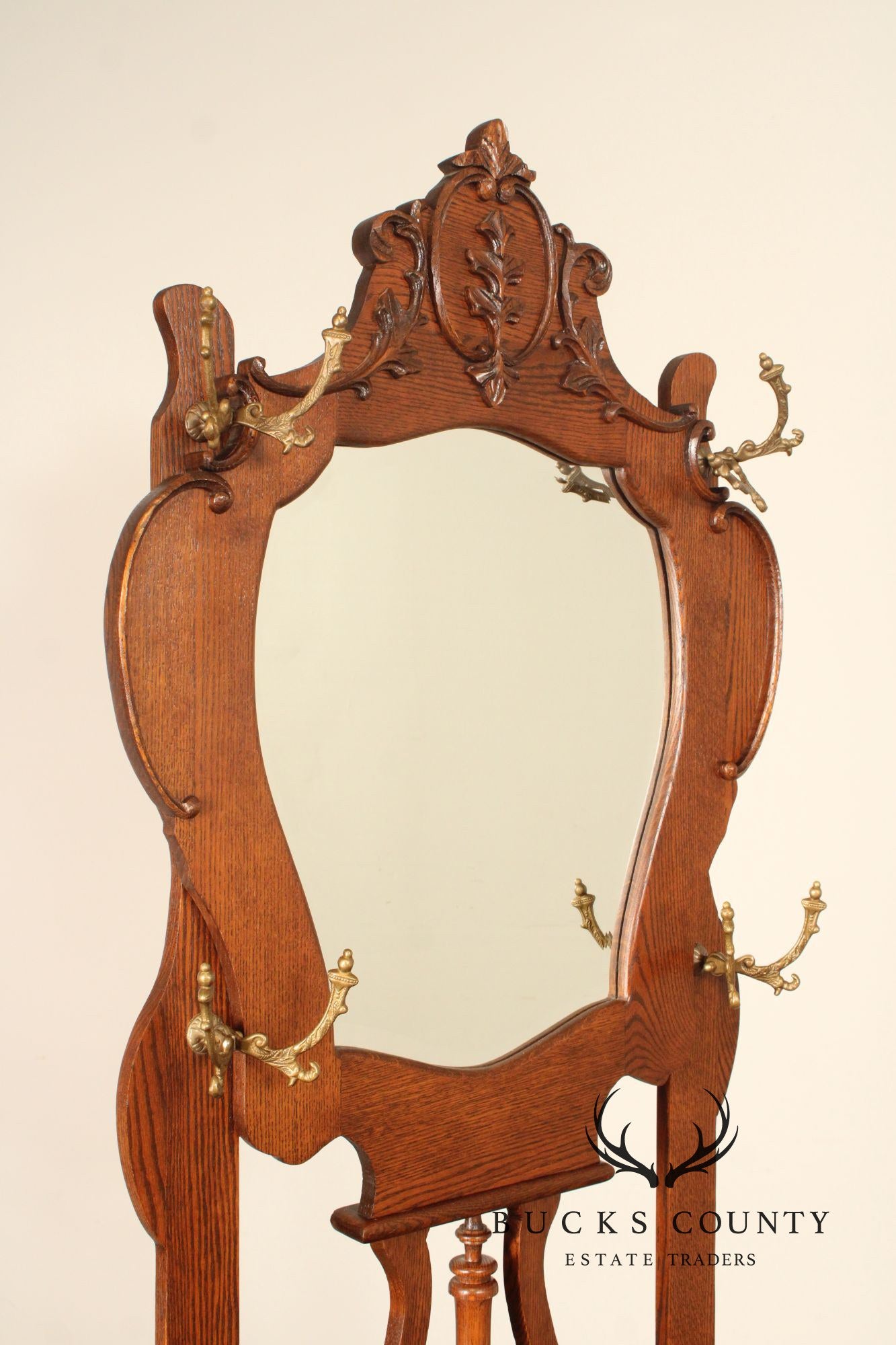 Victorian Style Vintage Oak Hall Tree With Mirror