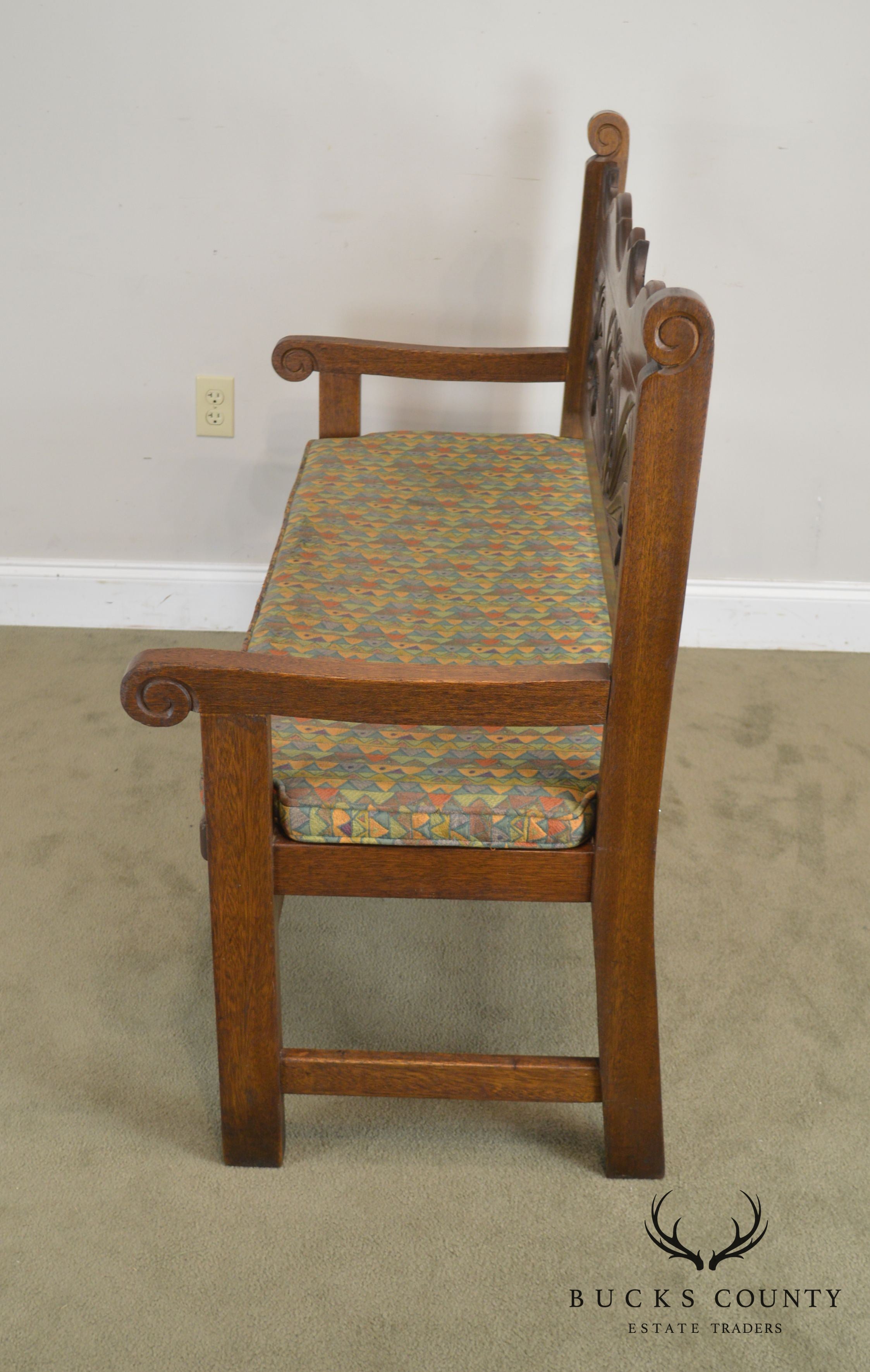 Anglo Indian Antique Carved Hardwood Settee Bench