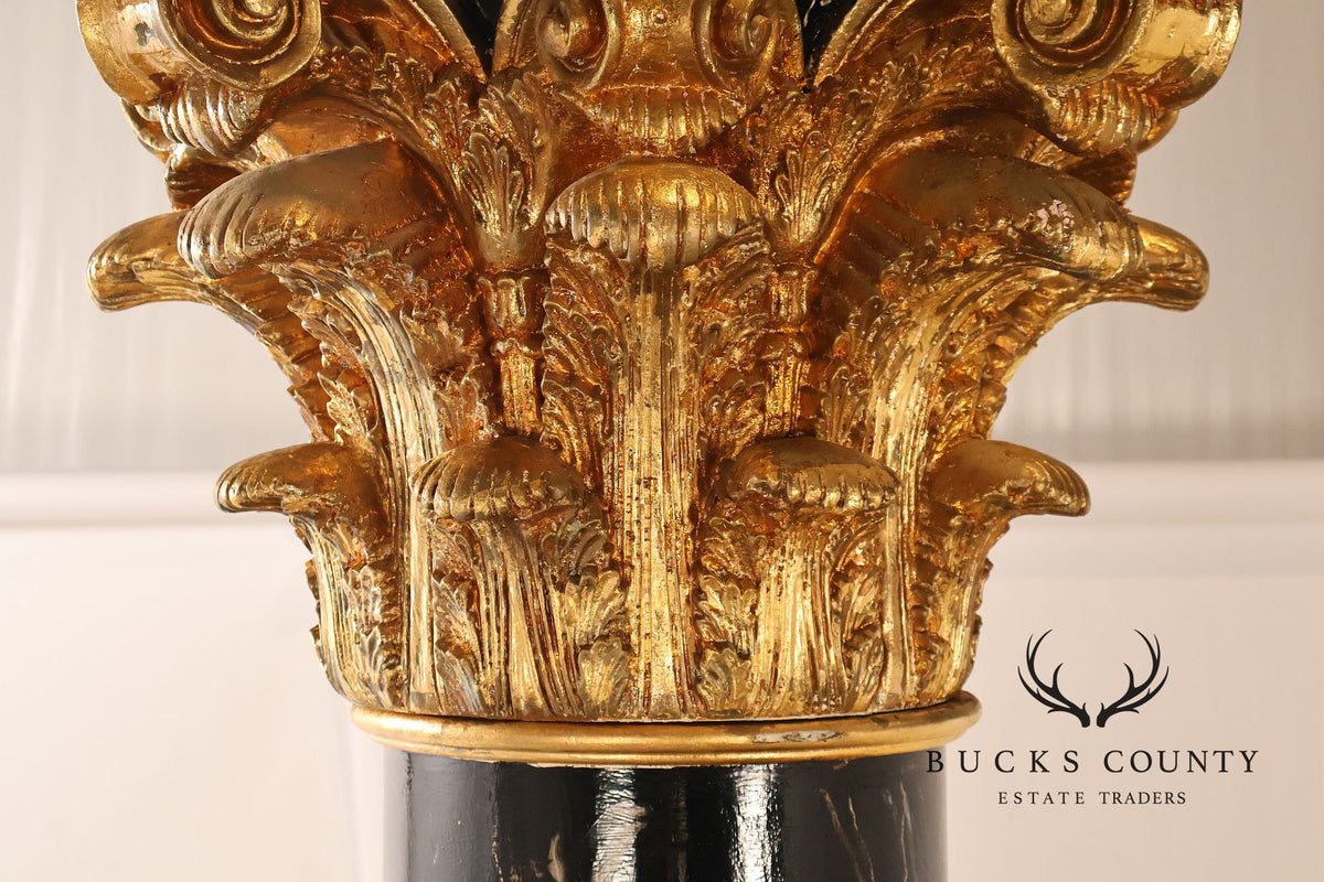 Monumental Neoclassical Faux Marble And Gilt Corinthian Decorative Column